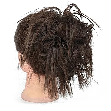 MEINCOLORS Hair Bun Hair Scrunchies Extension Curly Hairpiece Wavy Messy Synthetic Chignon for Women Tousled Updo (Dark Brown)