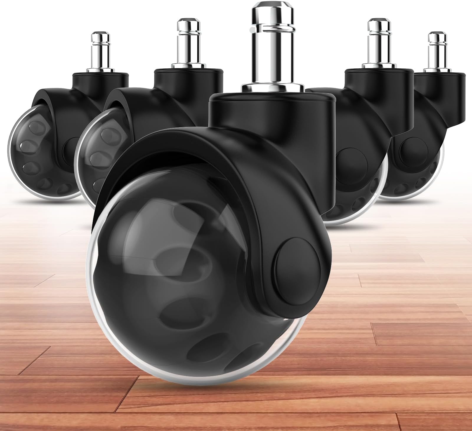 Office Chair Replacement Wheel - Quiet & Smooth Gliding - 2 Inch Heavy Duty Rolling Chair Casters Supports 2000 Lbs,Desk Chair Wheels Universal Fit,Safe for All Floor Or Carpet Set of (Premium Black)