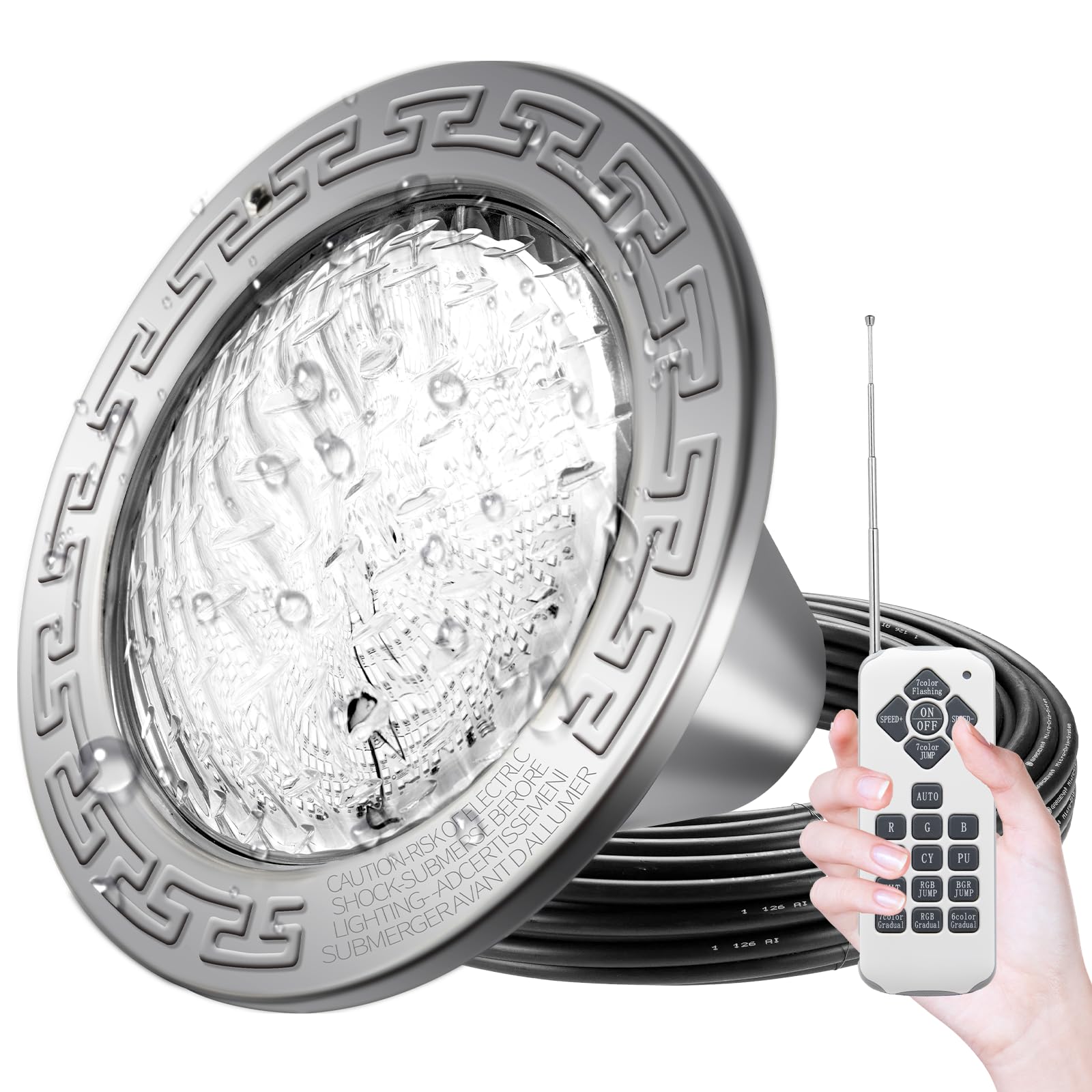 10-Inch 120Volt Inground Pool Light With Remote Control, LED Underwater Swimming Pool Spa Light, 100-Foot Cord, IP68 Waterproof for Wet Niche