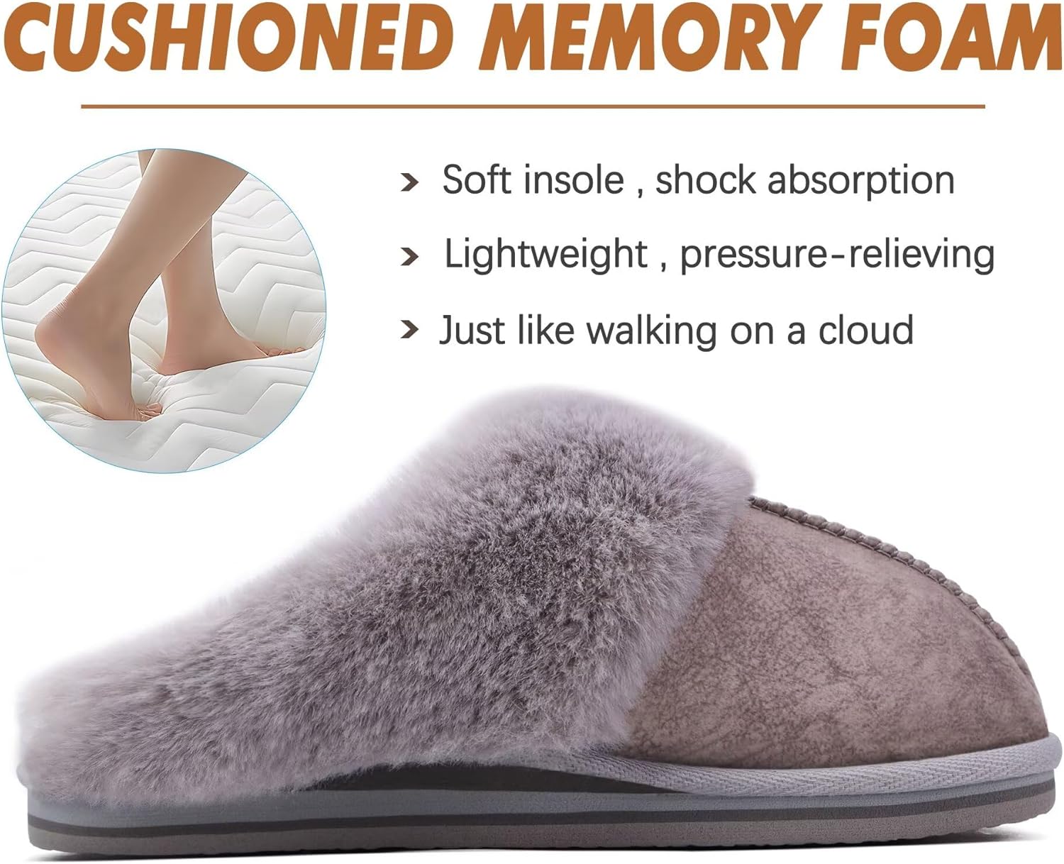 KuaiLu Womens Cozy Memory Foam Slippers Ladies Fuzzy Faux Fur Lined Warm Arch Support House Shoes Slip on Comfy Winter Scuff Indoor Outdoor Rubber Hard Sole - Image 4