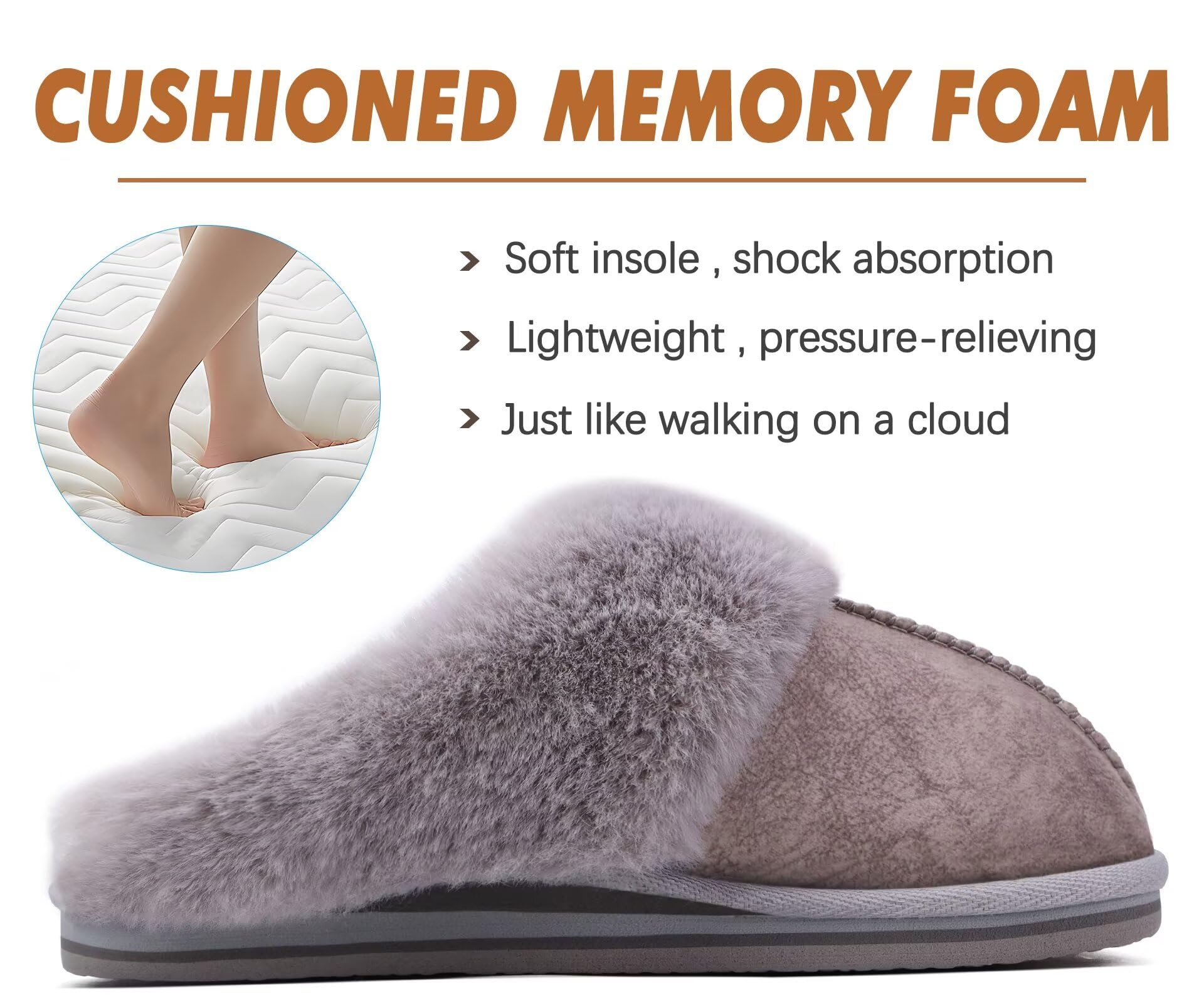 KuaiLu Pantofole Donna Invernali Pelose Pelle Chiuse Ciabatte Casa Calde Peluche Pelo Foderata Babbucce Comode Memory Foam Slippers Antiscivolo Suola Scarpe