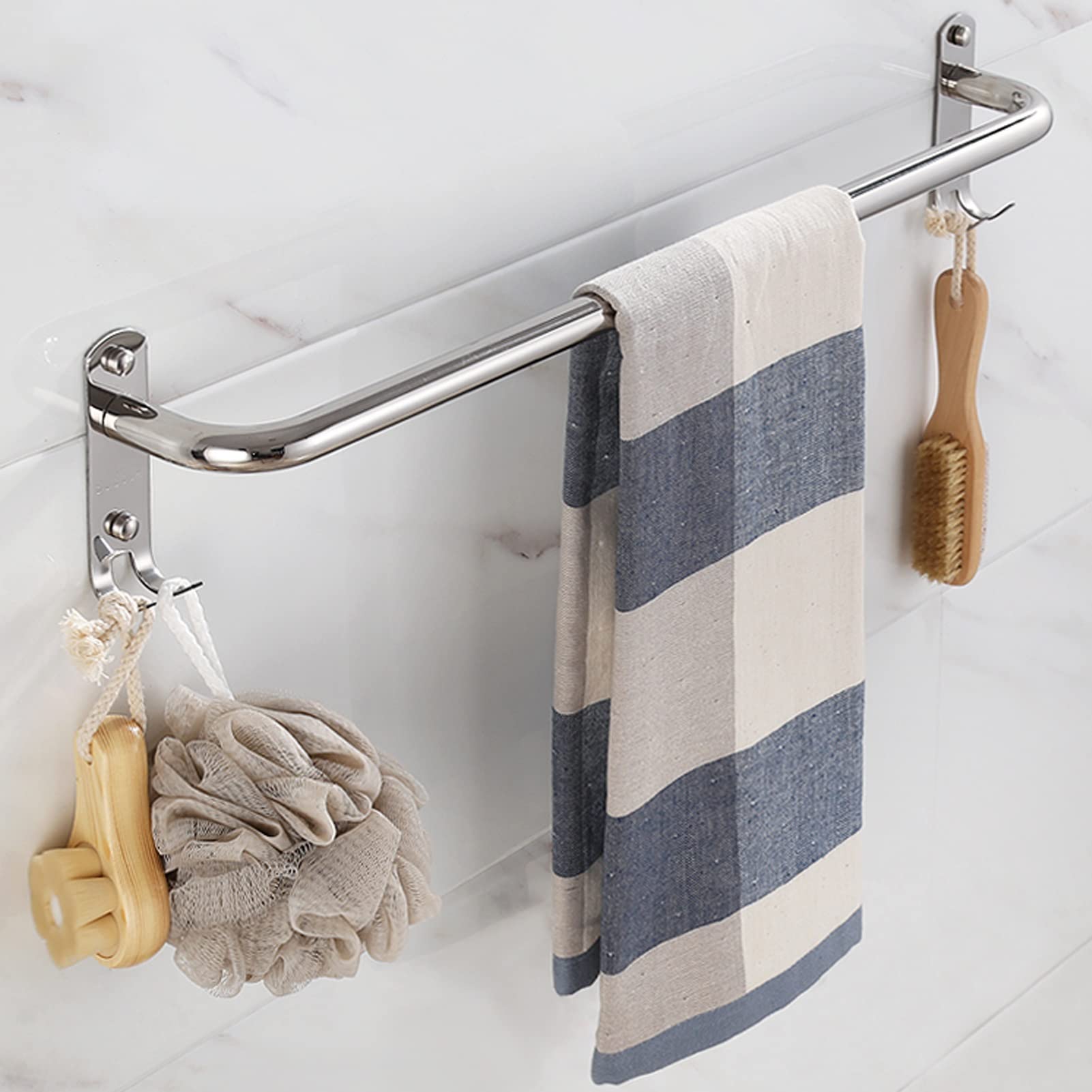 Toallero de Acero Inoxidable con Ganchos, toallero montado en la Pared, toallero para Cocina, baño, 40 cm-120 cm, Acabado Plateado Pulido (tamaño: 40 cm)