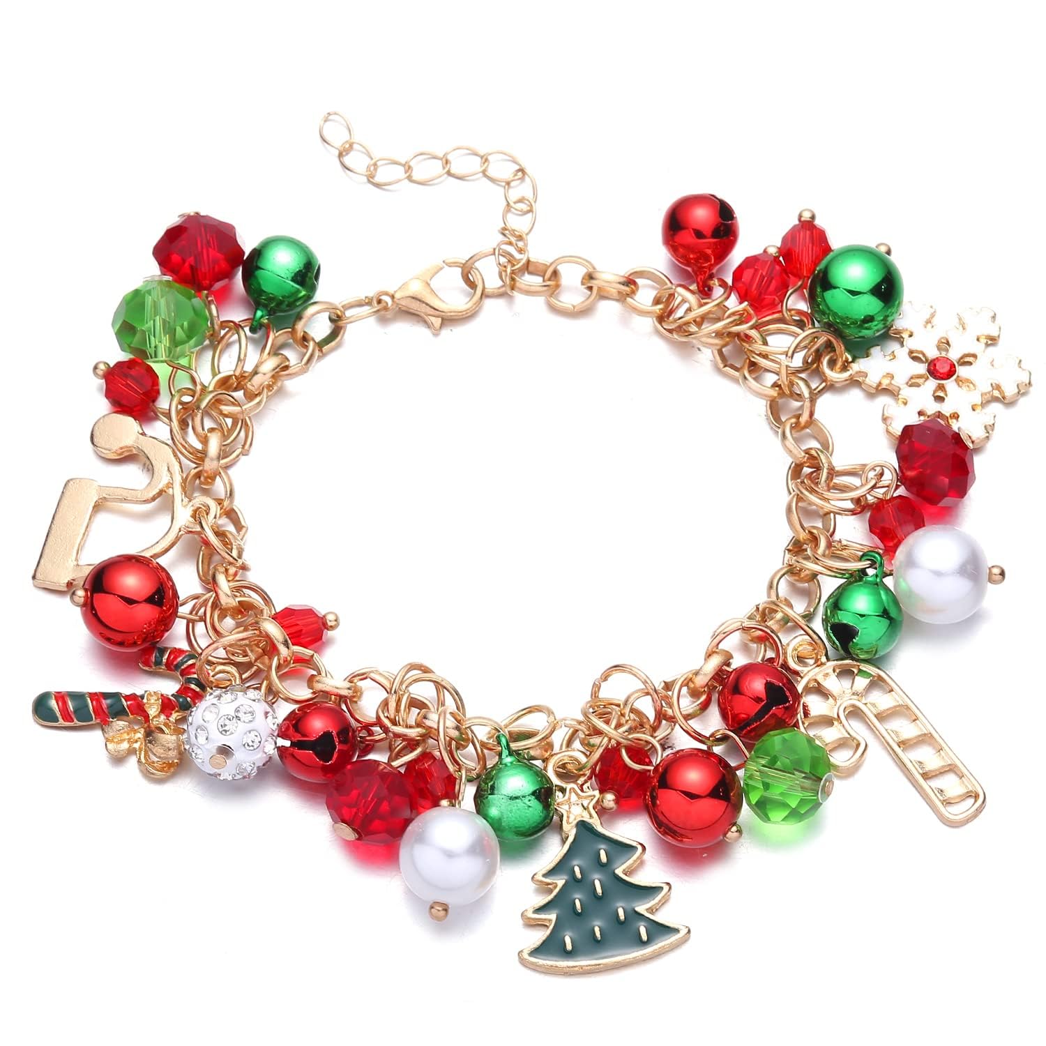 Braccialetto con Perline di Babbo Natale, Gioielli Natalizi Rosso e Verde, Regalo di Natale per Donna