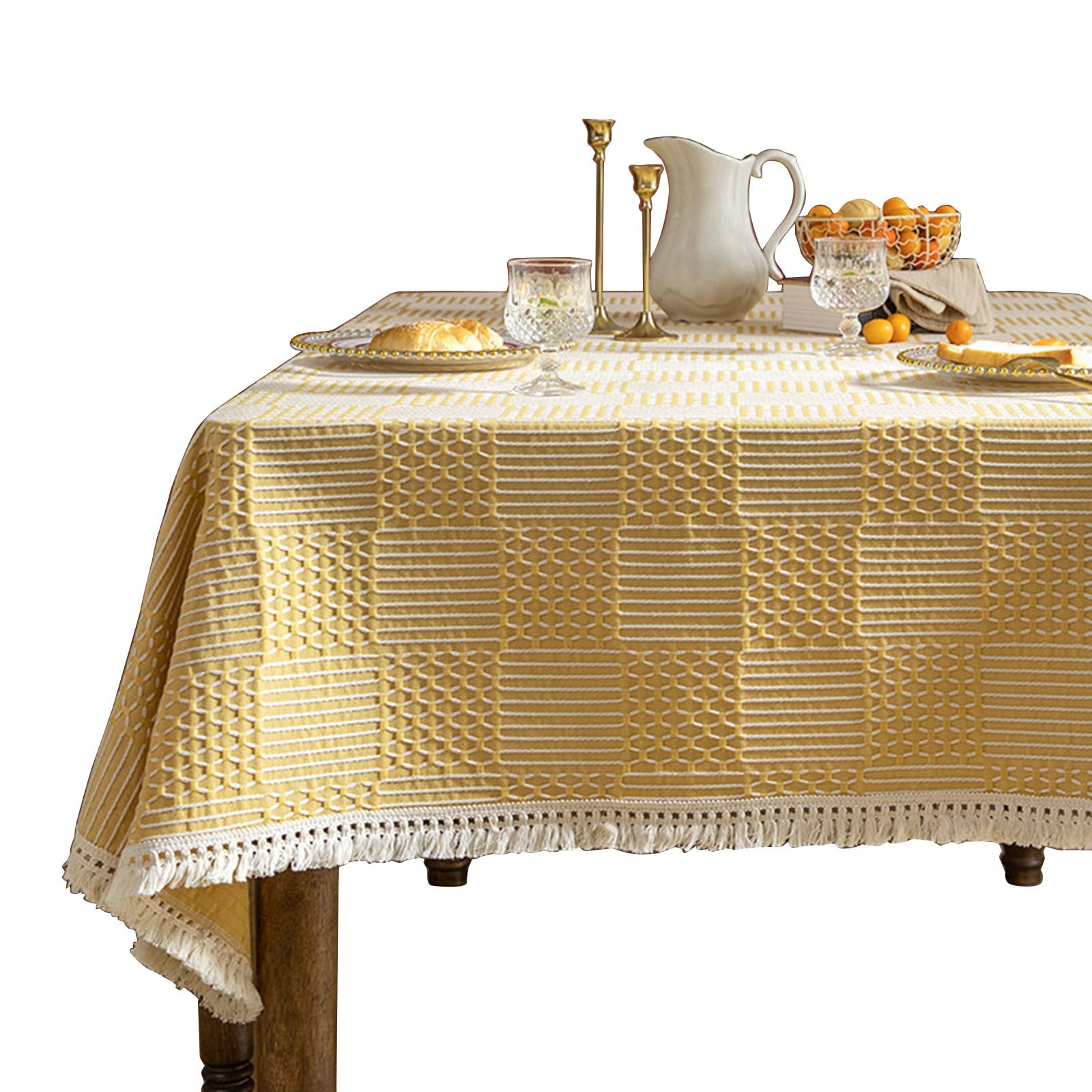 Woedpez Modern Geometric Tablecloth MultiPurpose Furniture Protectors Fringed Border Breathable Easy Cleaning Polyester Textiles Minimalists Table Covers