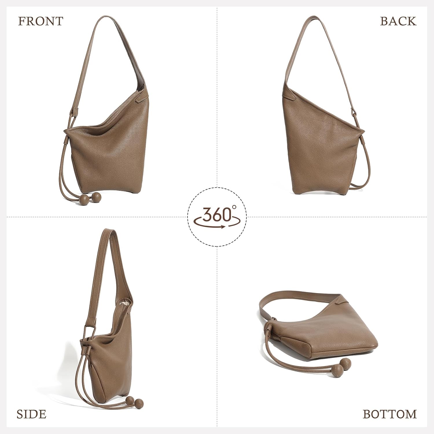 Hobo Bags for Women, Leather Tote Bag, Slouchy Shoulder Purse, Crossbody Handbags with Adjustable Strap - Image 5