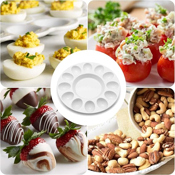 Flexzion Deviled Egg Tray - Ceramic White Porcelain 12 Cup Egg Serving Tray Catering Platter for Hard Boiled Eggs, Easter Eggs Holder & Deserts Unique Decorative Kitchen Dish Plate Palette