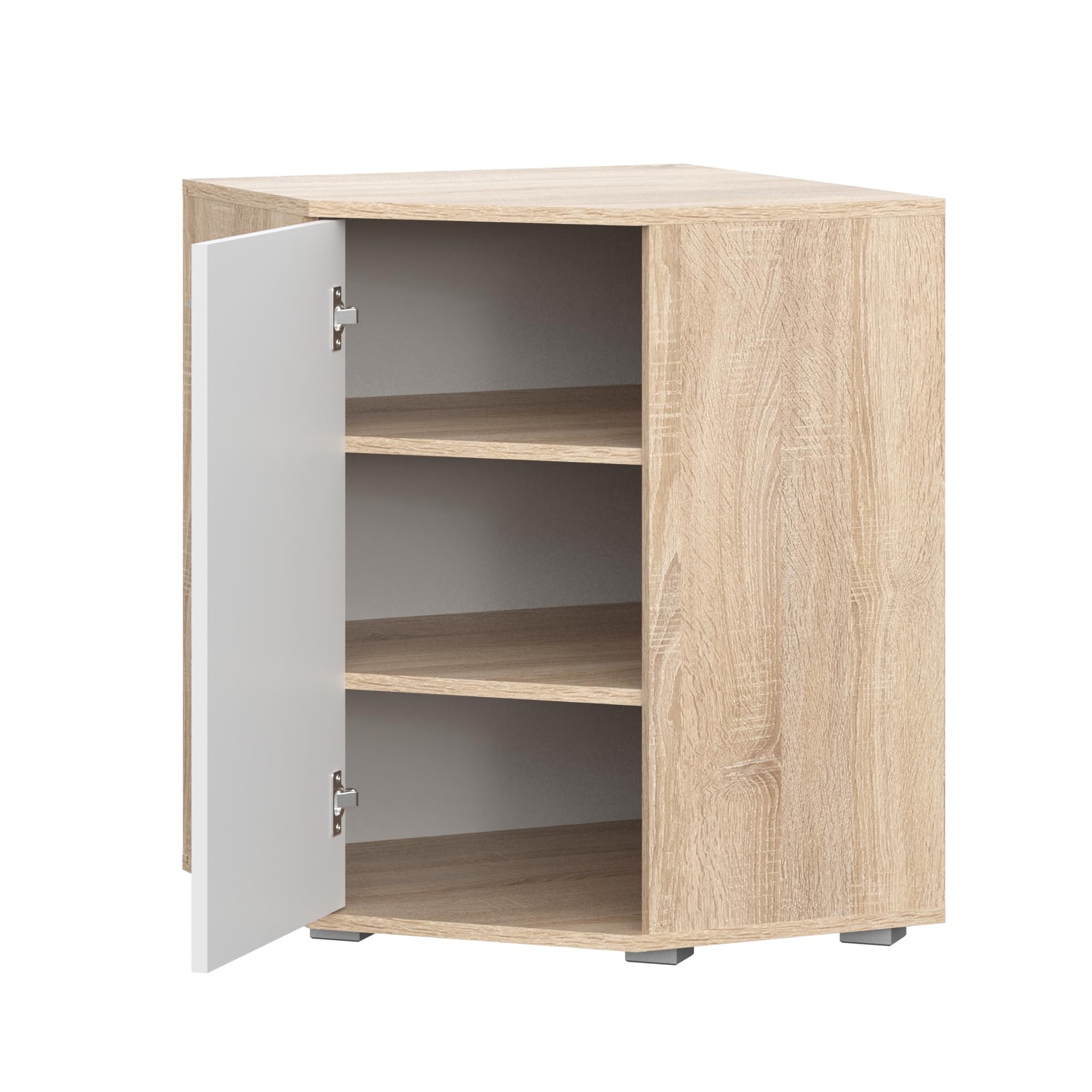 Komodee Commoda FAUSKE - Spaziosa - Angolare - Rovere Sonoma - Bianco - Larghezza 58 cm, Altezza 74 cm, Profondità 58 cm