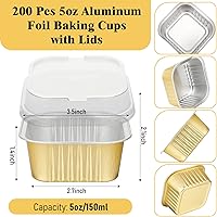 Vista 3 de 200 tazas de papel de aluminio para hornear de 5 onzas con tapas, recipientes de papel de aluminio de 5.1 fl oz para cupcakes, moldes desechables