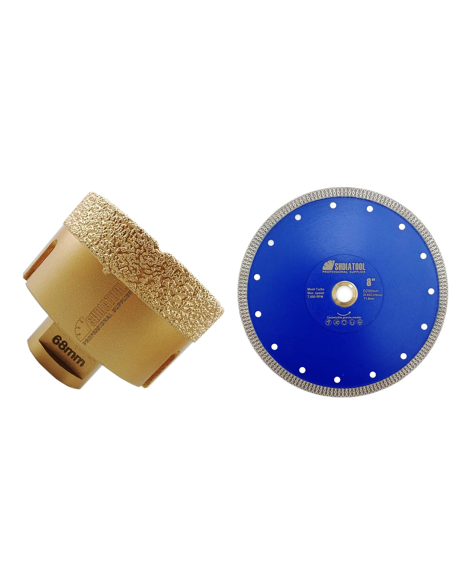 Disque diamant carrelage 200mm et forets SHDIATOOL pour stopper les éclats de coupe
