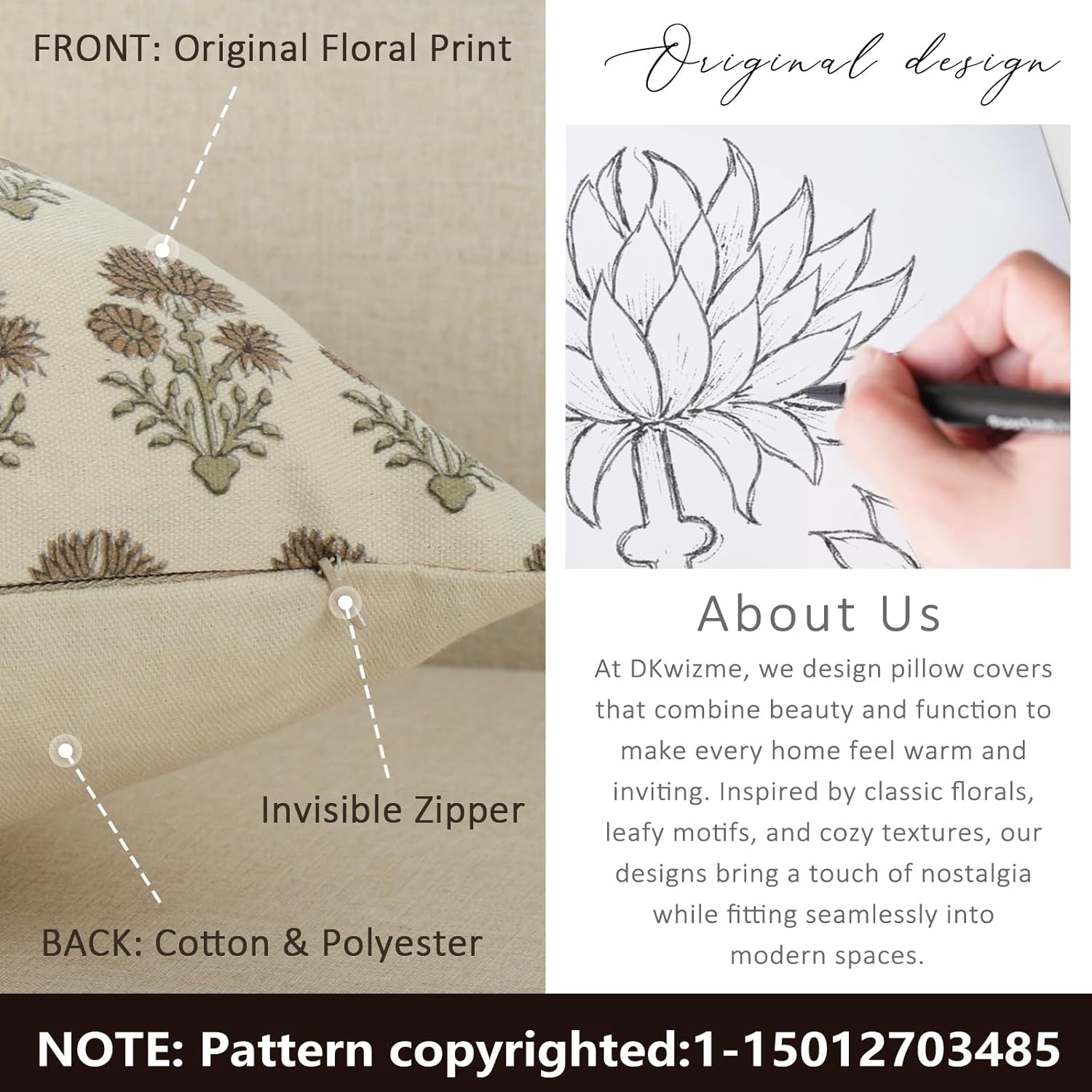 Farmhouse Floral Pillow Covers 20x20 Set of 2, Country Botanical Throw Pillow Cover for Sofa Couch Bed Living Room, Earthic Vintage Flower Cushion Covers Cottage Home Decor,Earth Meadow