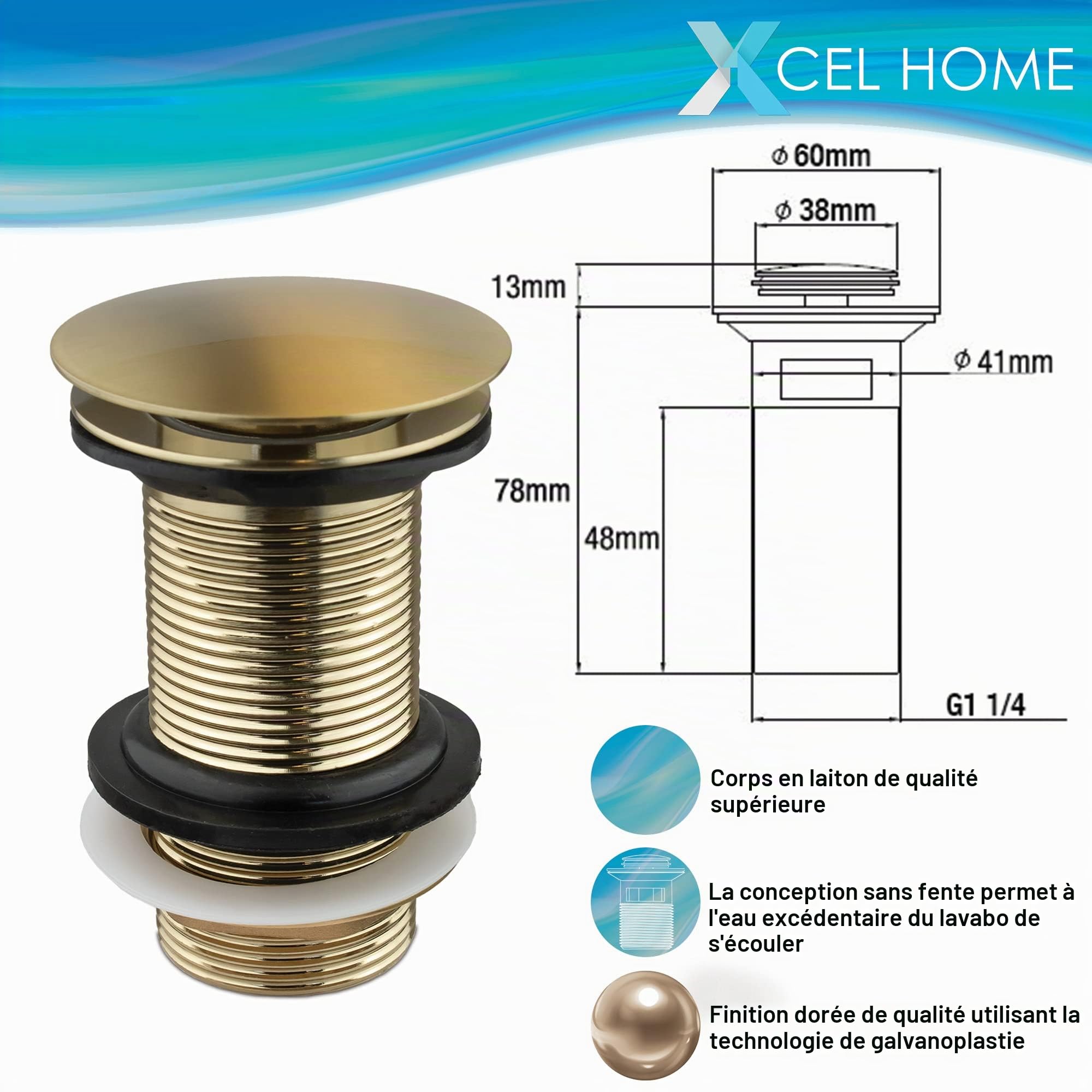 Bonde Clic-Clac Dorée Brossée Bouchon Laiton | G 3,2 cm | 1 Pièce