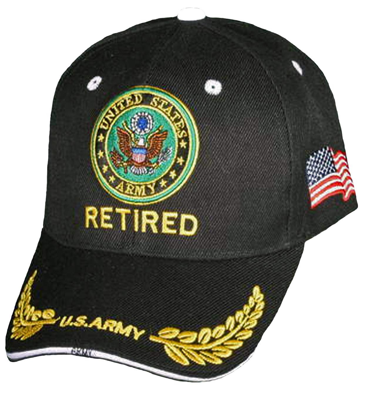 US Army Retired Baseball Cap, Black Hat with Emblem Logo, Adjustable, Embroidered