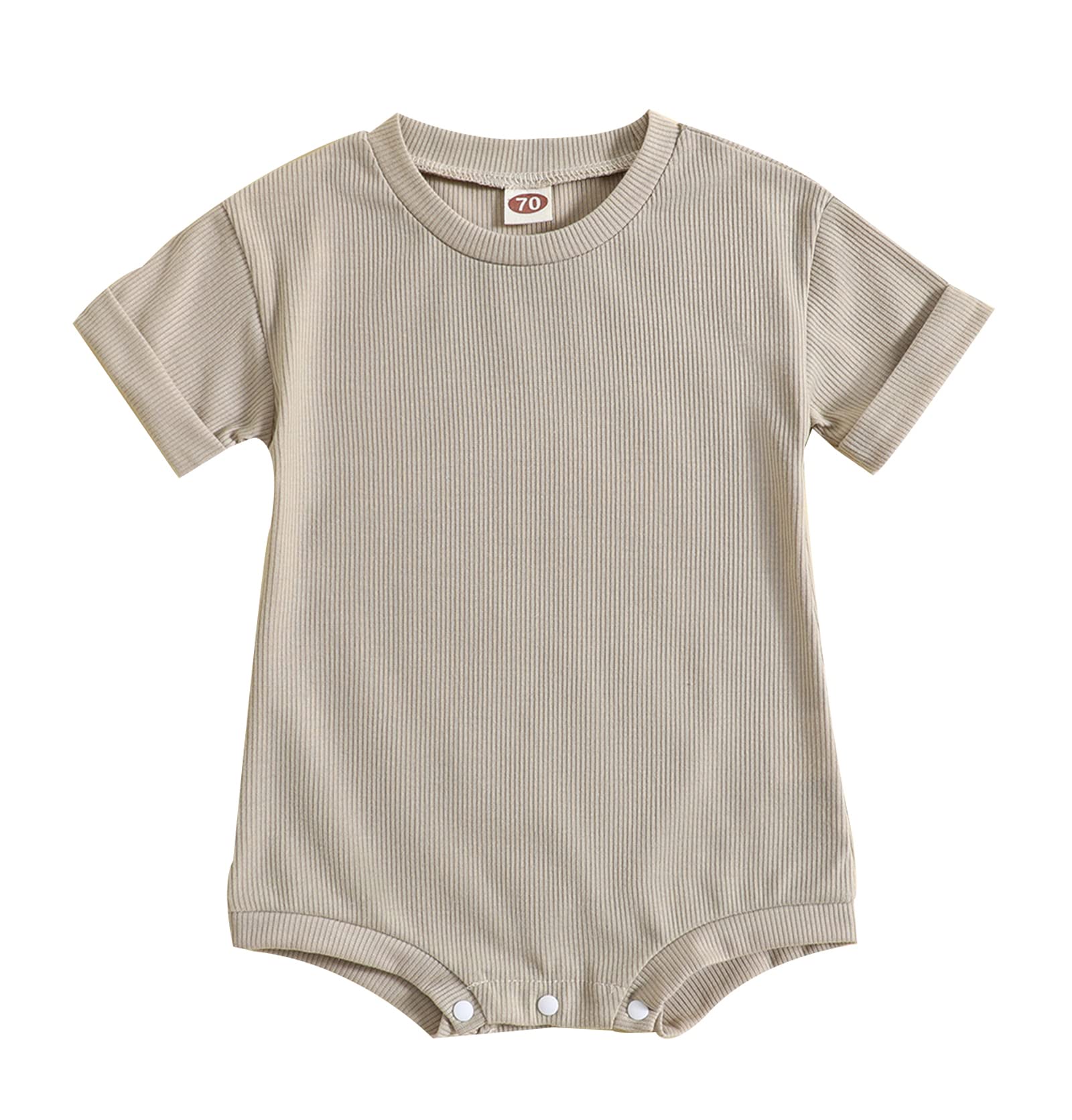 Newborn Baby Boy Girl Summer Ribbed Rompers BodysuitCasual Solid Color One Piece Jumpsuit Playsuit Outfit Clothes (A-Khaki, 18-24 Months)
