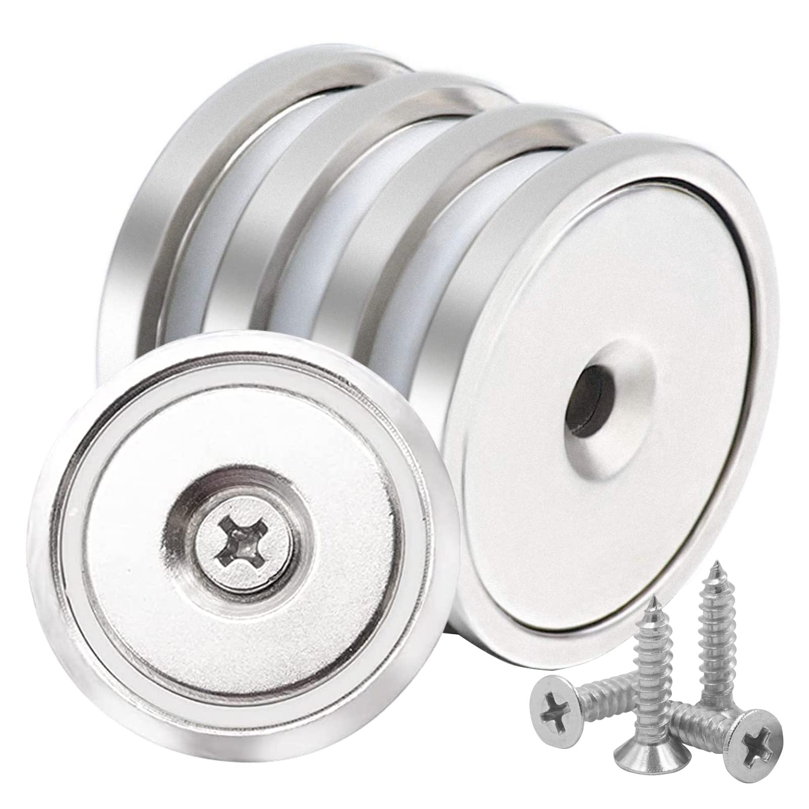 90 LB Pull Force Strong Magnet, 32 x 6.8mm Neodymium Magnets Strong, 4 Pcs Countersunk Hole Magnets for Crafts Whiteboards Refrigerator Home Kitchen Industry Workplace Science - 4 Screws Included