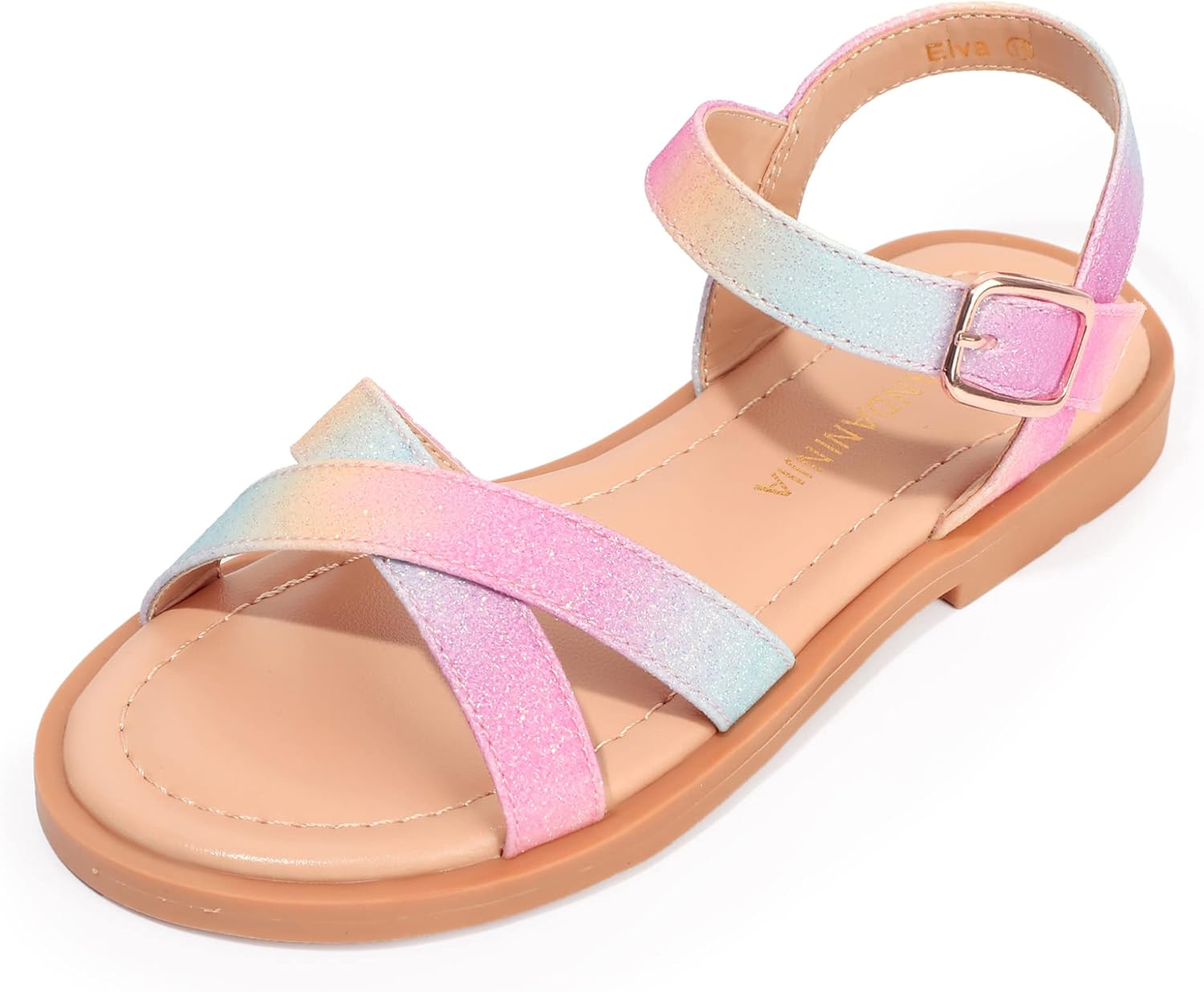 PANDANINJIA Elva Girls Sandals Open Toe Cute Flats Dress Sandals Cross Strappy Summer Shoes Toddler/Little Kid/Big Kid