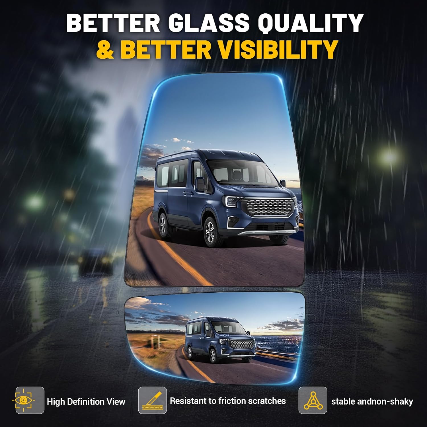 Driver Side Up and Lower Mirror Glass with Compatible with 2015-2025 Ford Transit 150 250 350 2023-2025 E-Transit Replace BK3Z17K707B CK4Z17K707B