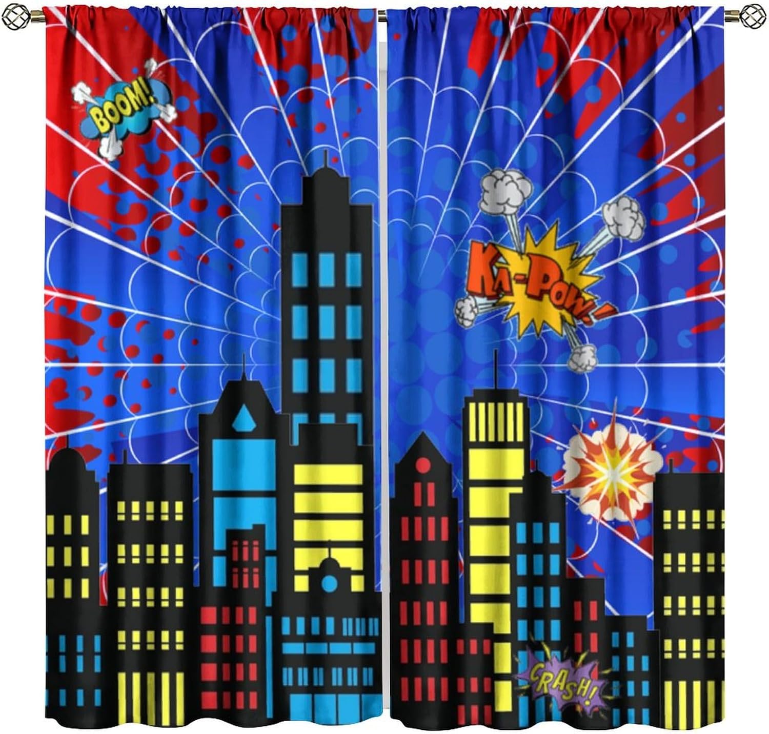 Super City Hero Window Curtains for Kids,Comics Style Super Urban Cartoon Spider Web Window Treatments for Boys Girls Bedroom Nursery Décor Drapes 2 Panel Sets Total Size 42" x 63"