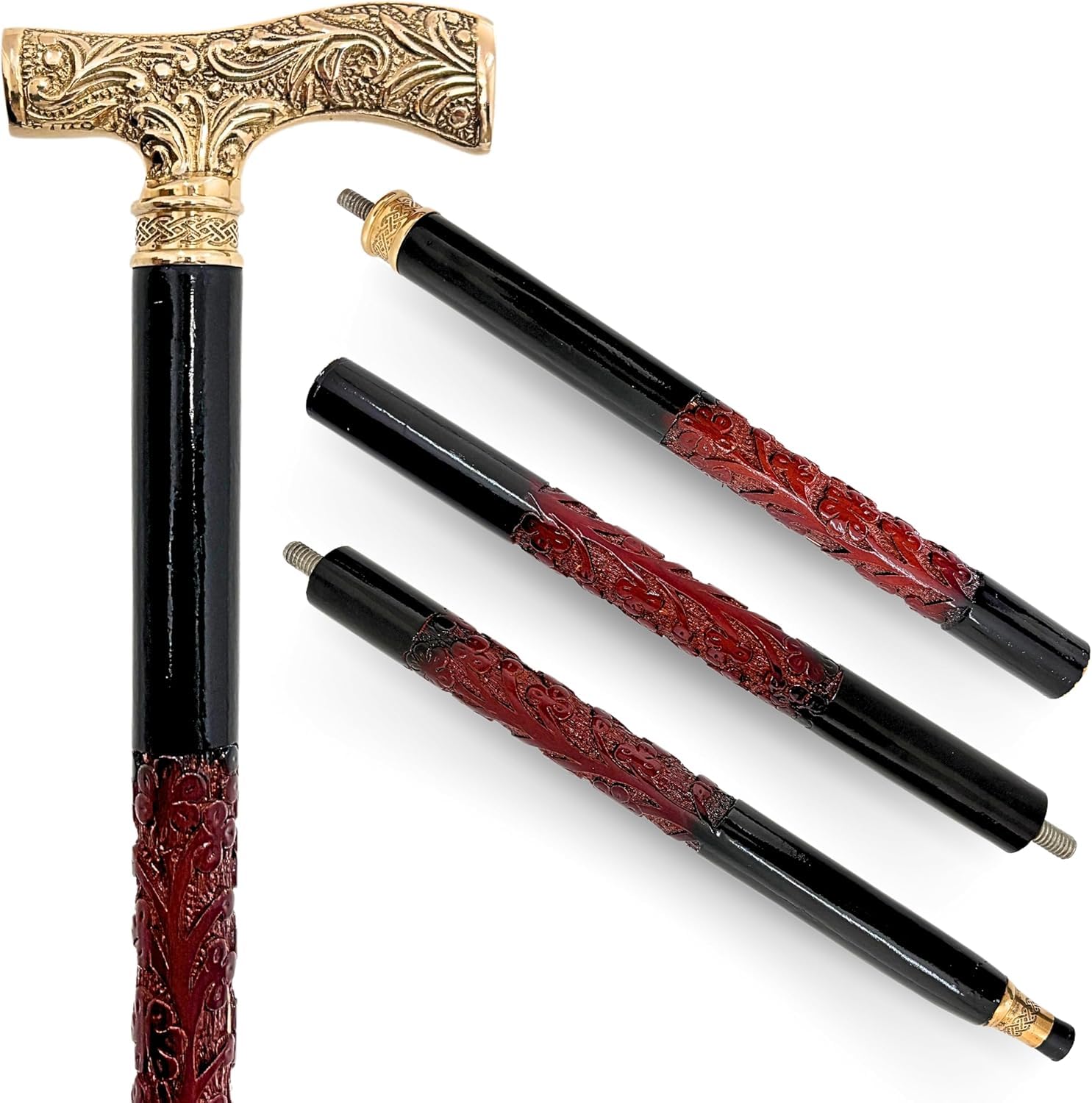Brass Golden T- Shape Head Walking Stick - 36