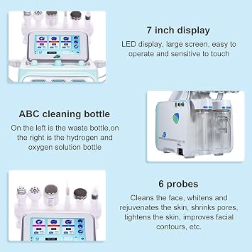 90KPA Hydro Oxygen Machine, 350W Hydrogen Oxygen Facial Beauty Machine,  with 6 Probes & 1 Mask, 7-inch Touch Screen Moisturing Beauty Sprayer, for Home Spa Beauty Salon