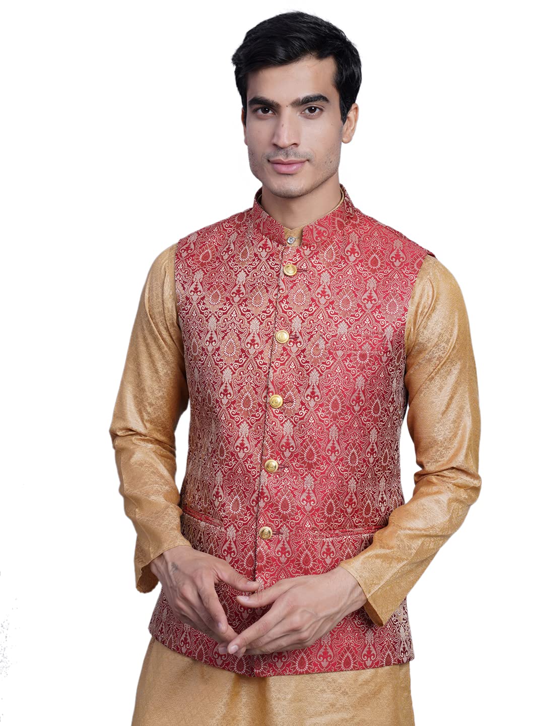 wintage Men's Banarsi Rayon Cotton Bandhgala Festive Nehru Modi Jacket Waistcoat-picture-43
