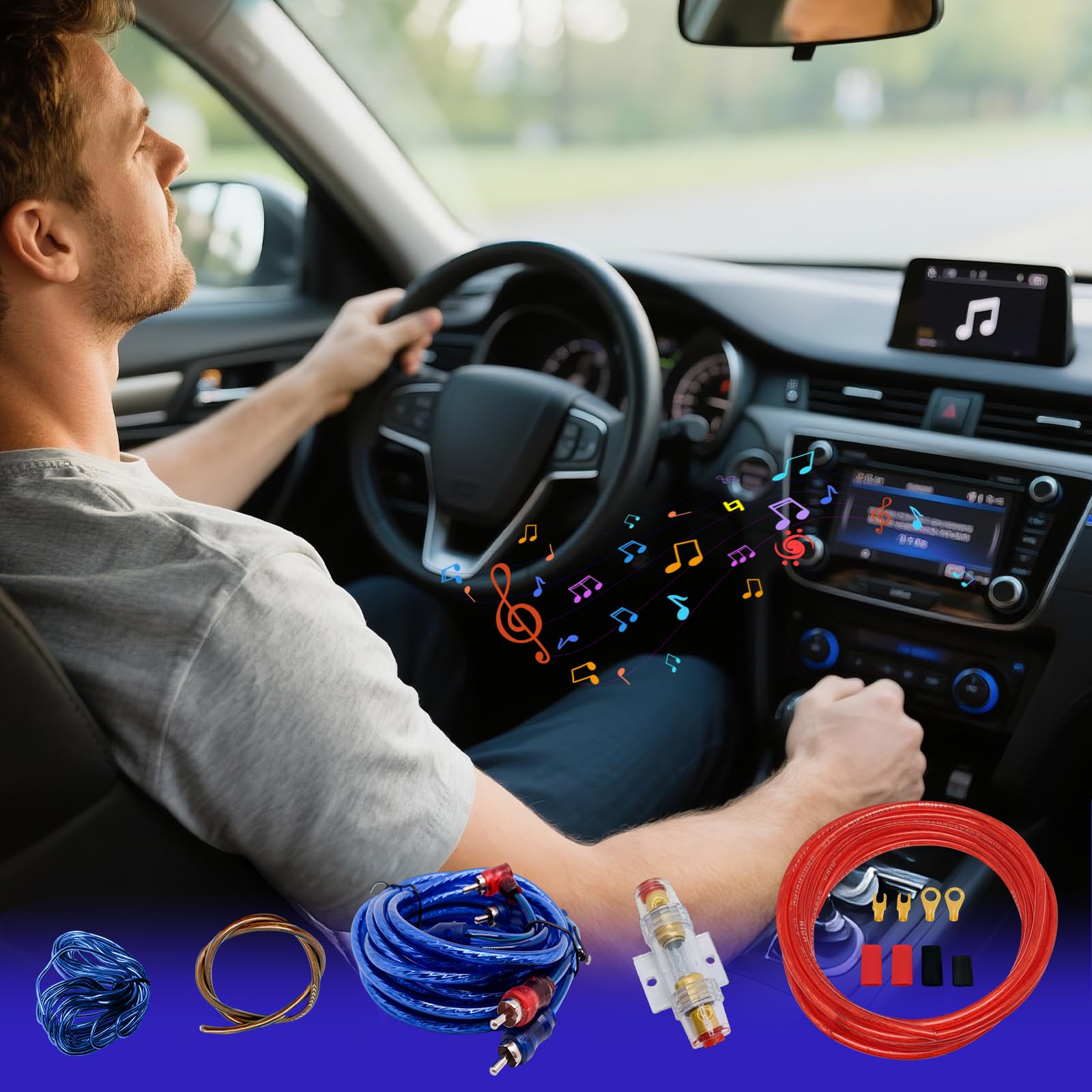 Cable Ampli Voiture, Car Audio Subwoofer Wire, Câble Fusible Costume, 10GA Câblage d'Ampli avec Kit, Amplificateur Cable, 4.5 Meter Kits de Fils de Caisson, Automotive audio Wiring Kit