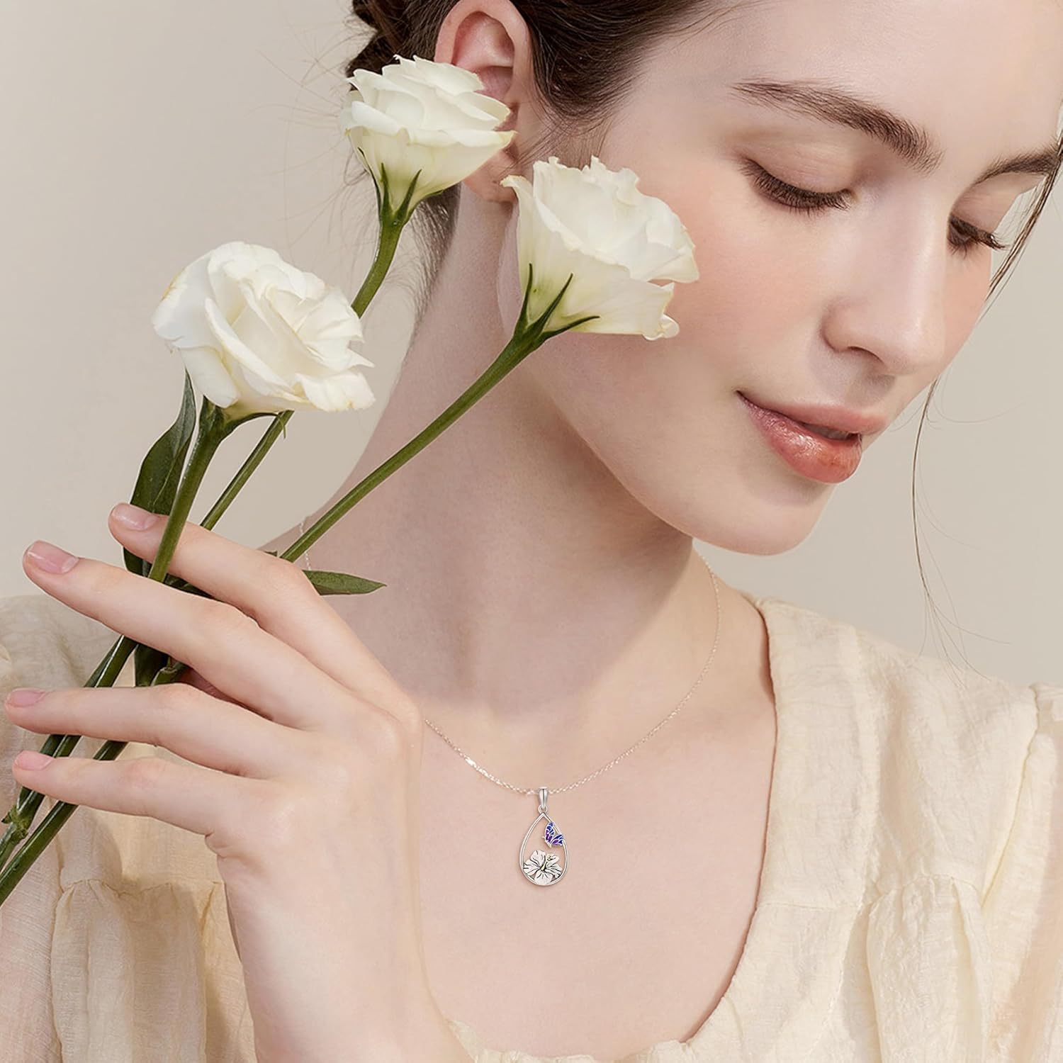 Flower Necklace Women Sterling Silver Hibiscus/Edelweiss/Orchid/Lotus/Daisy Pendant Flower Jewelry Gifts - Image 2