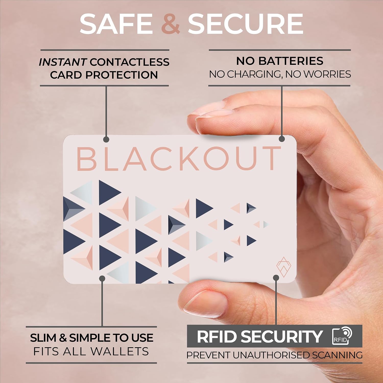 Blackout RFID Blocking Card (2 Pack) – Ultra Thin Anti Theft Credit Card Protector – Ultimate Bank Card Blocker for Contactless Cards and Wallets (Black & Blush Edition - 2 Pack)