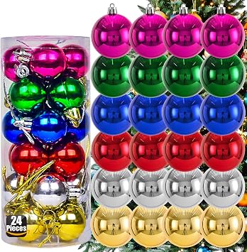 24 Pack Small Christmas Ball Ornaments,Multicolor Mini Shatterproof Ball for Christmas Tree Decorations - Miniature Plastics Xmas Balls Tree for Christmas Party Decorations1.2 Inch