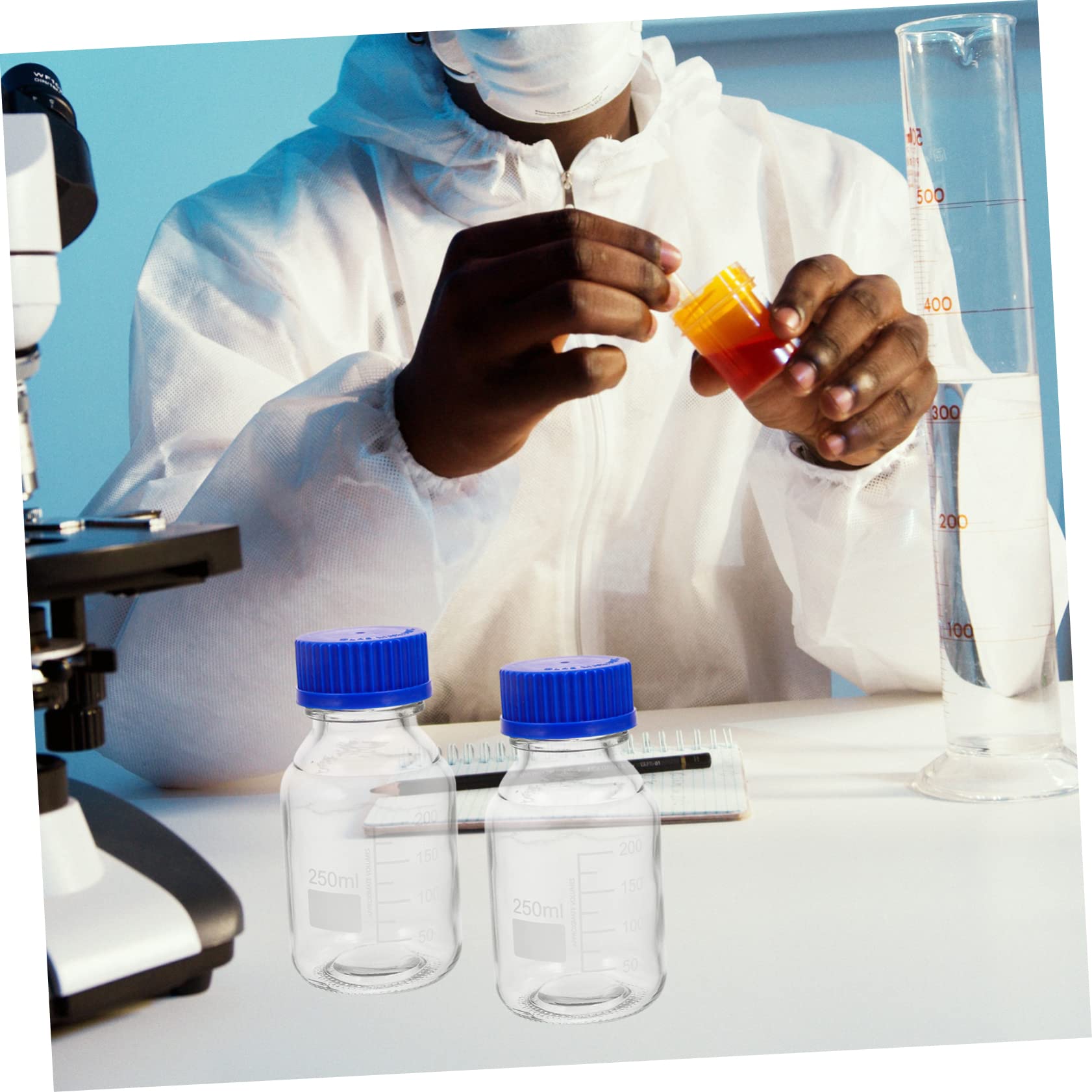 DECHOUS Bottiglie di Reagente 4 Pezzi in Vetro da 250ml Resistenti All'usura con Buona Tenuta con Tappo a Vite Blu per Laboratorio e Industria Chimica