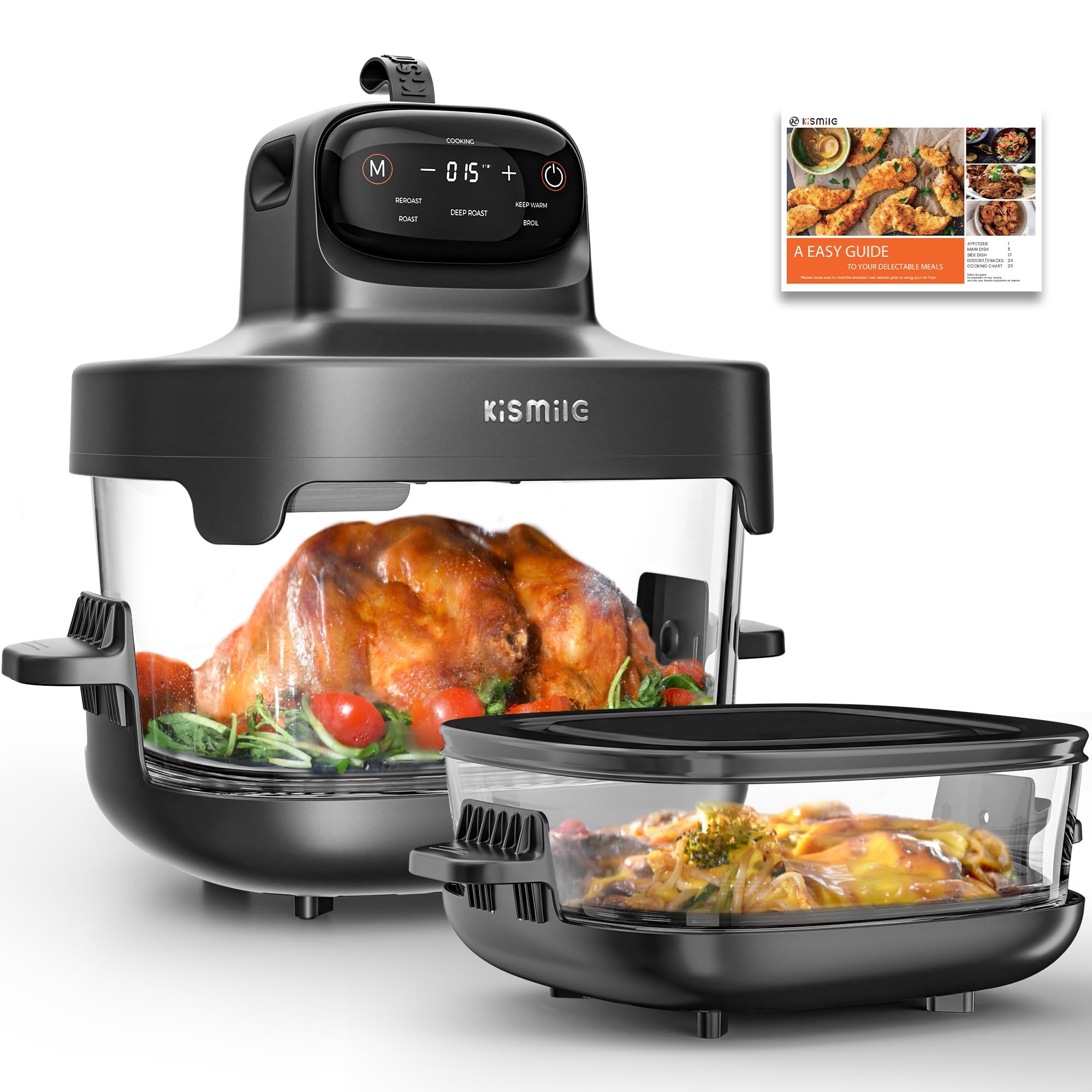 Kismile 5-in-1 Portable Glass Air Fryer, 2.6QT & 4.7QT Dual 