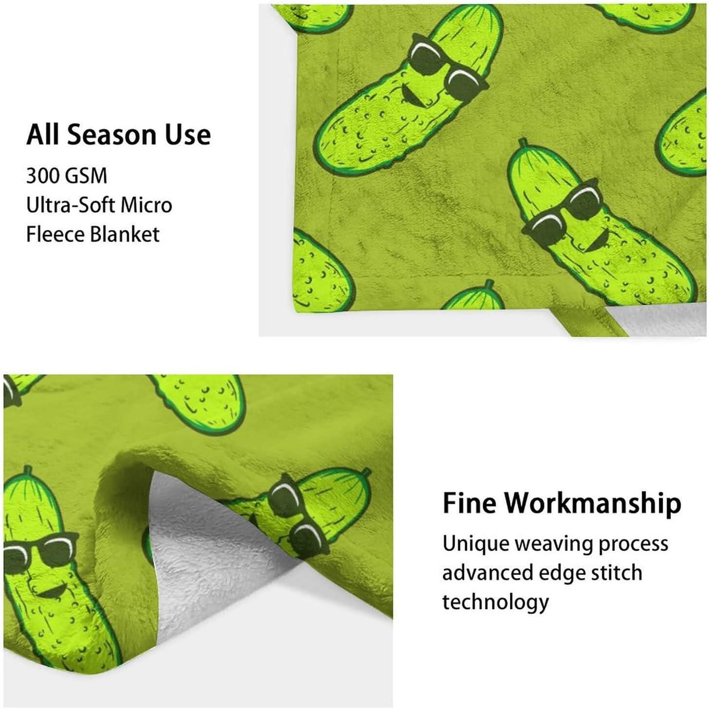Pickle Throw Blanket for Women Men - 60x80 Inches Twin Size - Soft Fluffy Cozy Blankets Gift - Green Funny Blanket Throws for Bed, Sofa, Winter