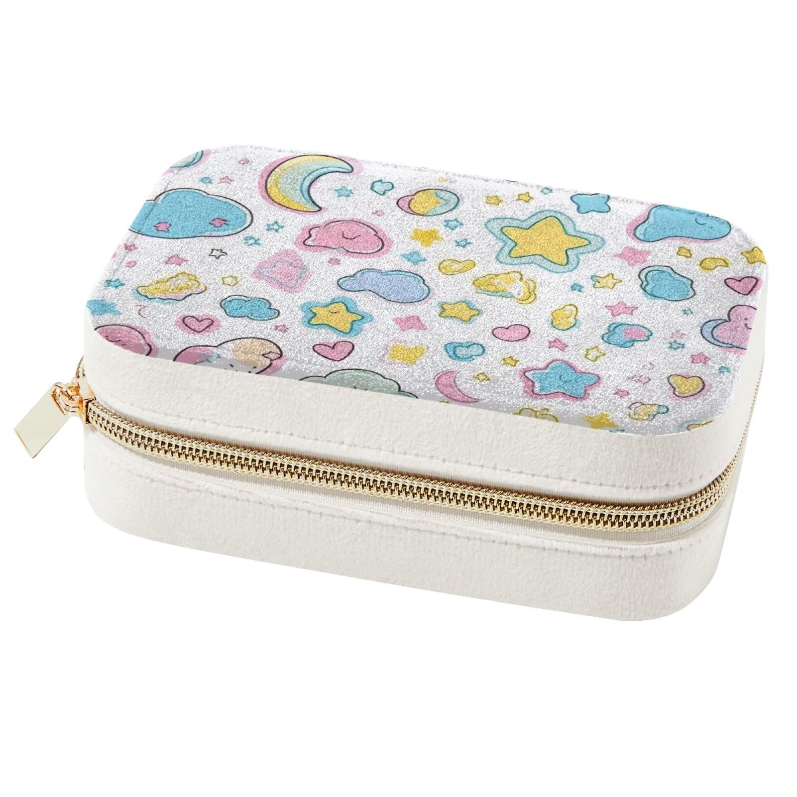 Boîte à bijoux portable lune et nuages pour bagues et colliers