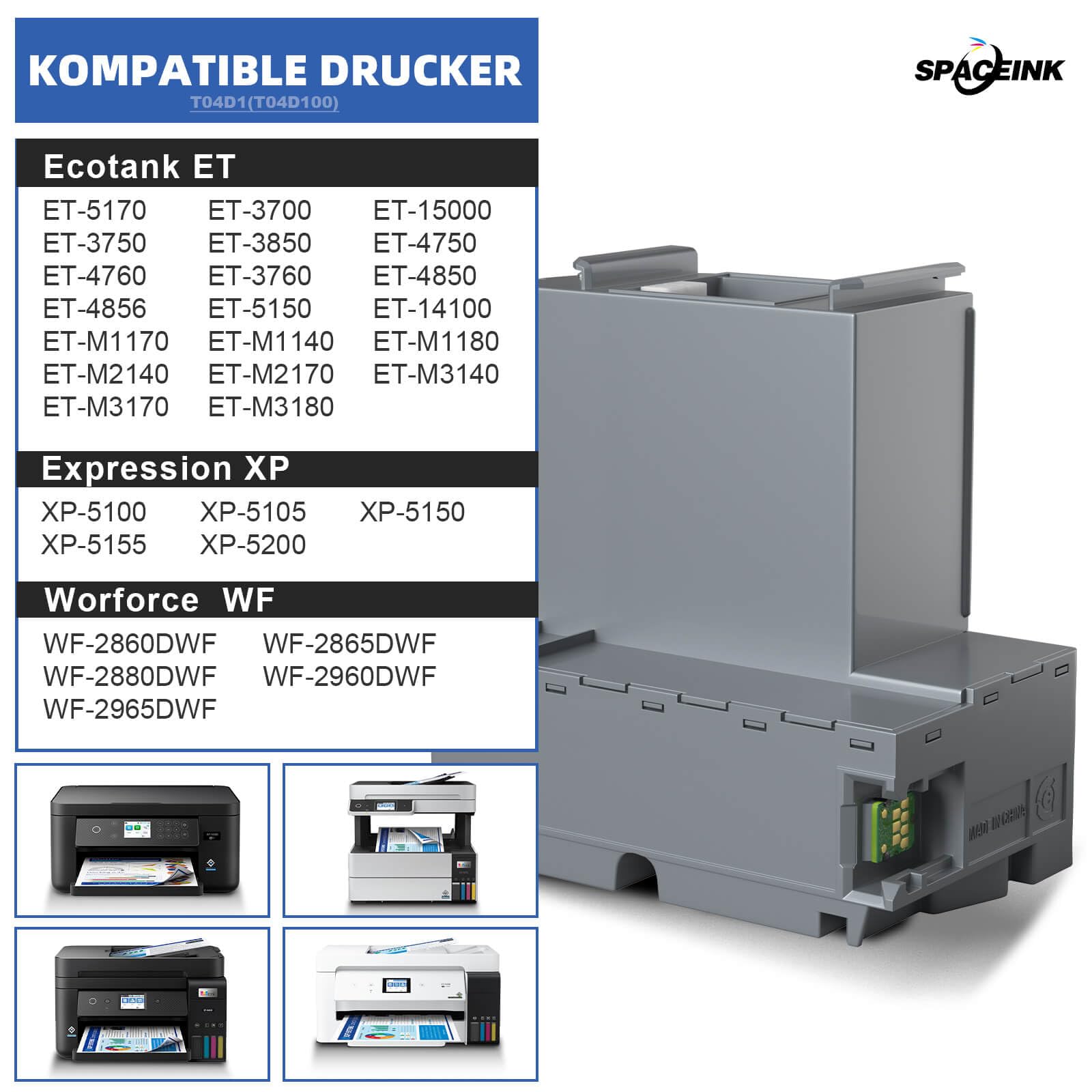 Spaceink T04D1/T04D100 - Caja de mantenimiento compatible con impresoras Epson ET-15000 ET-4750 ET-3750 ET-4850 ET-3850 ET-3700 ET-4856 ET-5150 ET-5170, caja de mantenimiento C13T04D111 00 Restt