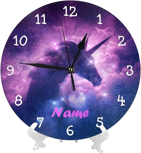 Vista 58 de Reloj de pared personalizado con diseño de unicornio y rosa con purpurina para habitación de los niños, reloj de pared personalizado con nombre