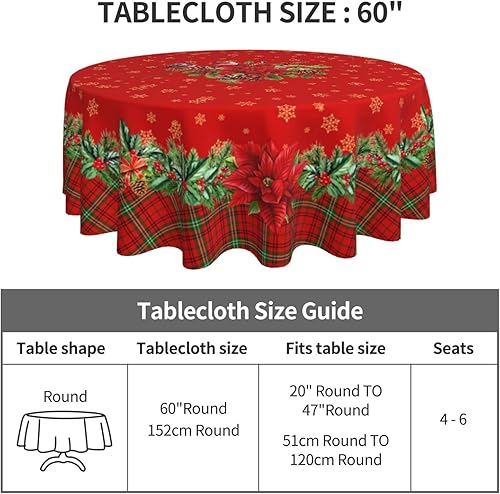 Miniatura 5 de Oaxscug Mantel redondo rojo de Navidad de 60 pulgadas, mantel floral de copo de nieve de invierno para decoración de cocina de granja, mantel de