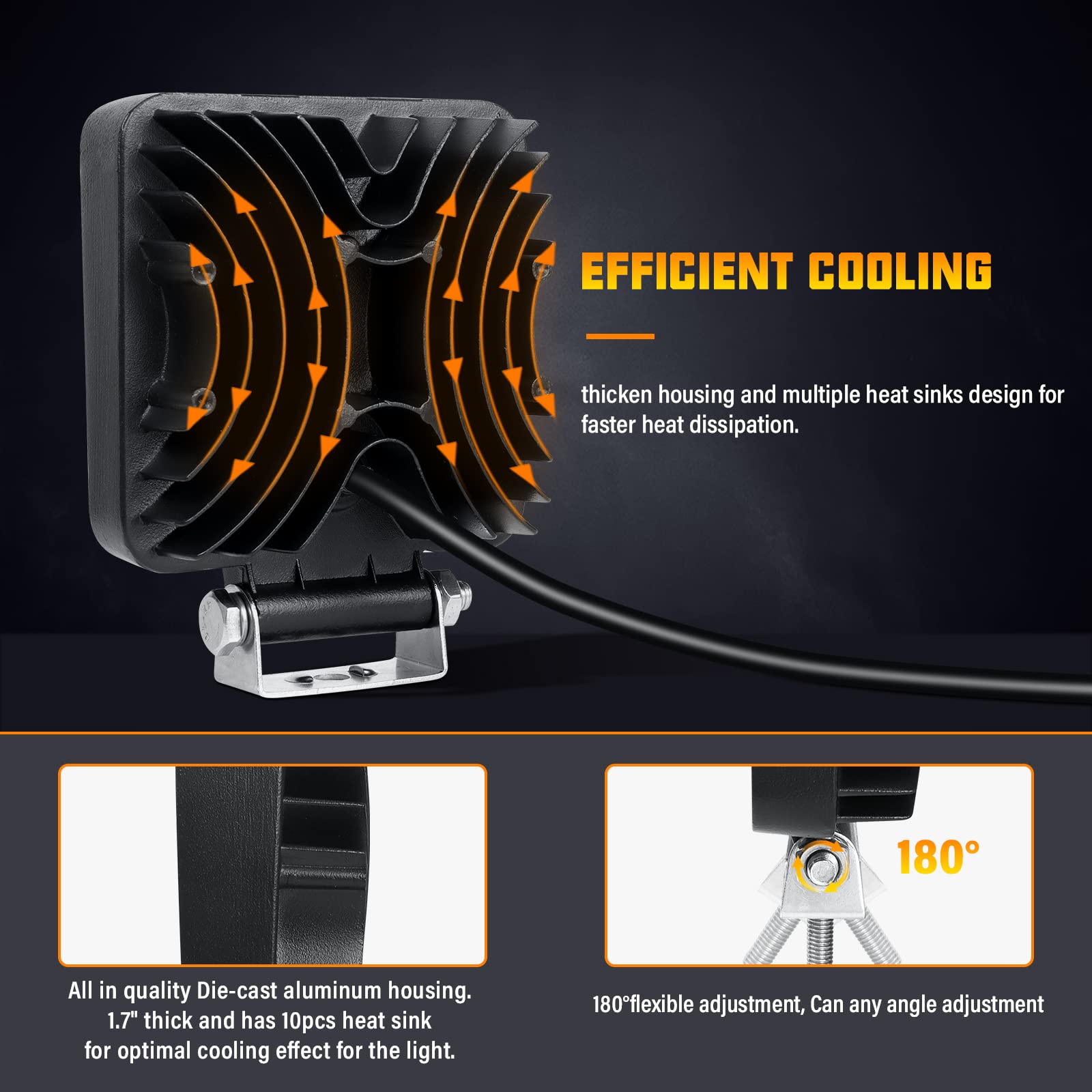 RIGIDON 2 sztuki 4 cale 10 cm 51 W 2100 lm reflektory LED do motocykli, 12 V 24 V reflektory światła, reflektor roboczy LED do samochodu ciężarówki terenowej UTE ATV traktor 4 x 4 pojazdy łódź, 6000K