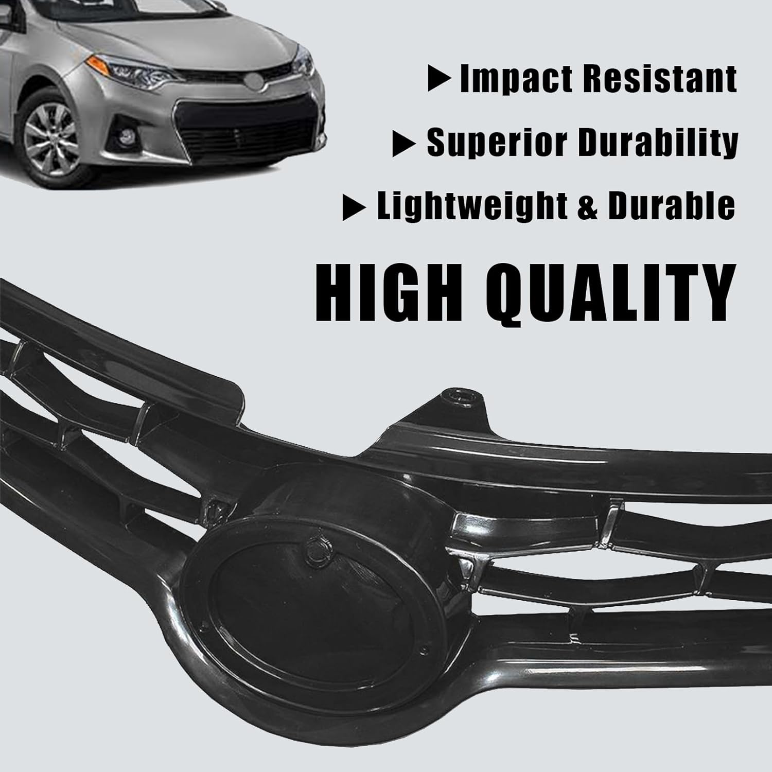 Front Bumper Upper Grille Compatible With 2014 2015 2016 Toyota Corolla S/S Plus Sedan Glossy Black Upper Grill Assembly Replacement TO1200365 5310002570