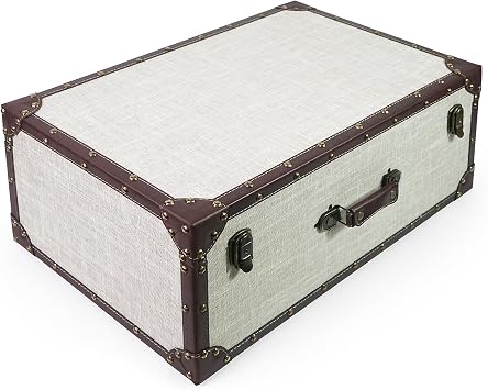 DreamsEden Large Decorative Wooden Storage Box, Linen-Fabric Covered