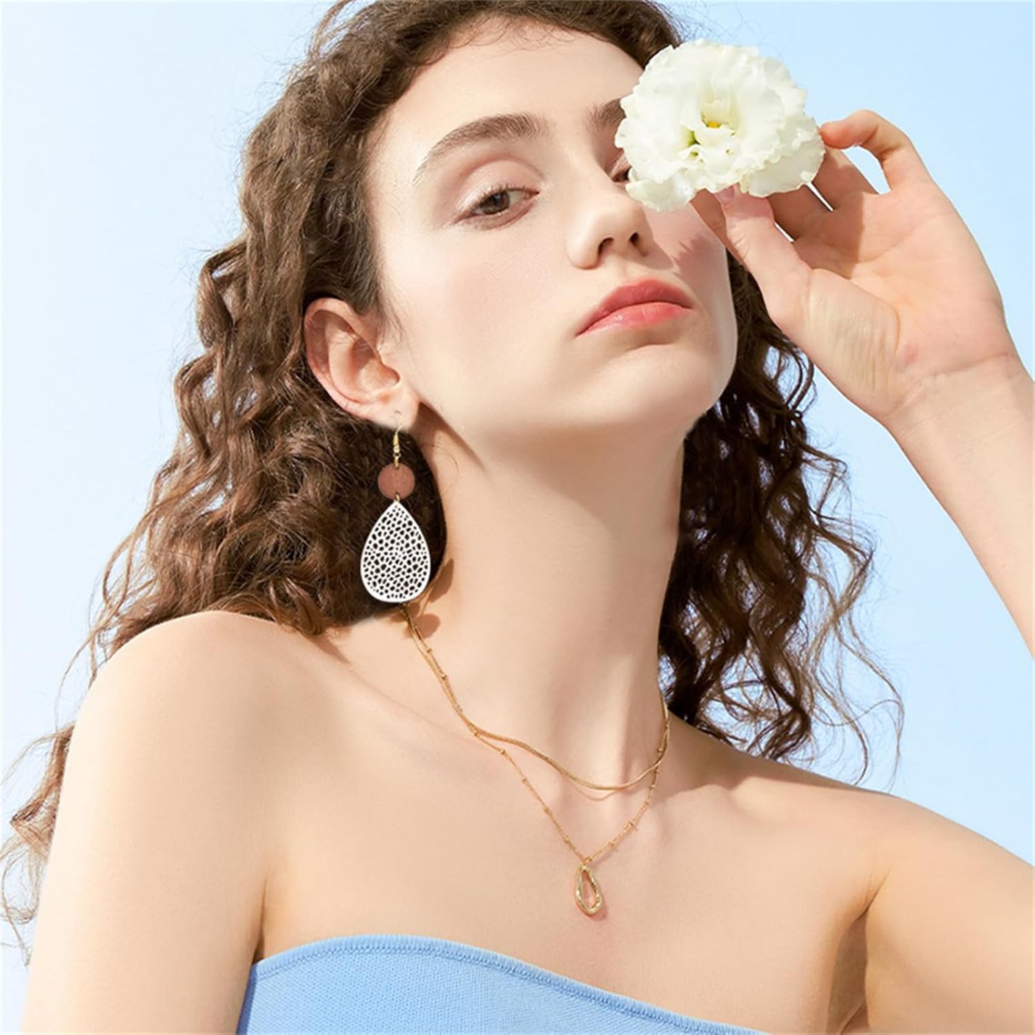 Bohemian Wood Earrings for Women Unique Handmade Lightweight Vintage Boho Natural Multilayer Geometric Teardrop Wooden Dangle Drop Statement Earrings Jewelry - Image 4