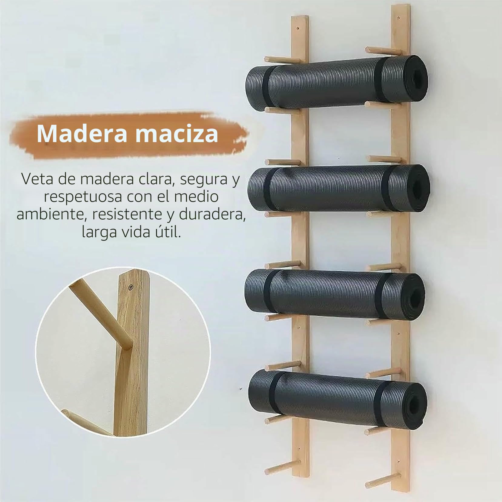 Organizador de Gimnasio Soporte de Pared for Esterilla de Yoga, de 2 a 9 Niveles, de Madera, for Rodillos de Espuma y esterillas de Yoga para Estudio de Yoga en casa~/