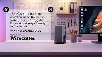 Synology DS225+ Private Cloud Media Server - Stream, Back Up Photos & Share Files, Intel CPU for Hardware Transcoding (2-Bay Diskless NAS)
