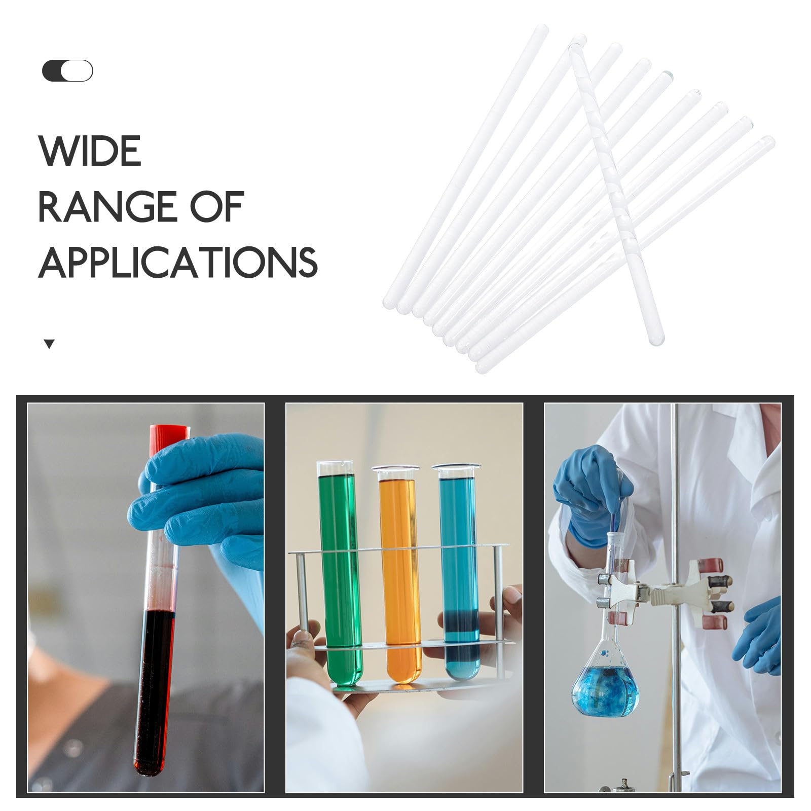 10 Varillas Agitadoras de Vidrio para Laboratorio Manejo Seguro y Uso Versátil, Ideales para Mezclar Bebidas en Casa