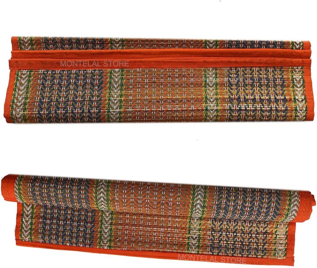 Export Quality Natural River Grass Meditation Prayer Mat, Multicolor, 20x18 Inch, Handcrafted, Set of 2 (Orange Colour)