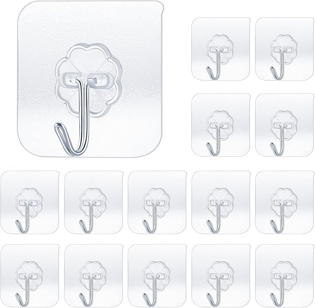 Redamancy 15 Pack Self Adhesive Hooks, Wall Hooks, Removable Large Size Sticky Hooks, Stick on Hooks, for Kitchen, Bathroom, Office, Closet, Hanging Coat Cloth Towel Key Decorations