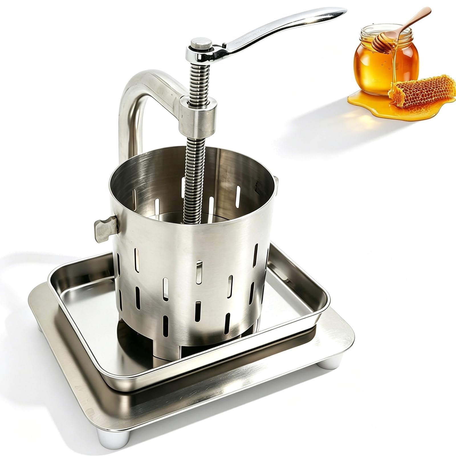 XCSCUK Manual Honey Press Extractor,1.8L Stainless Steel Honey Wax Press, Hand Crank Juice Separation Tool,for Beeswax Separation