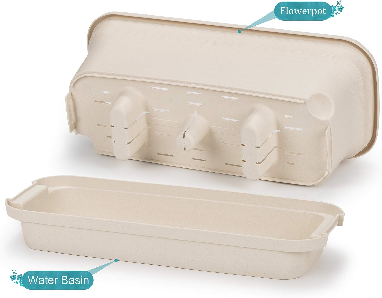 Amazing Creation Self Watering Planters Rectangular Planter Box, Windowsill Garden Bed, Planters for Outdoor Plants, Planters for Indoor Plants, Flowers, Herbs, Succulents, Beige, (2 Pack)