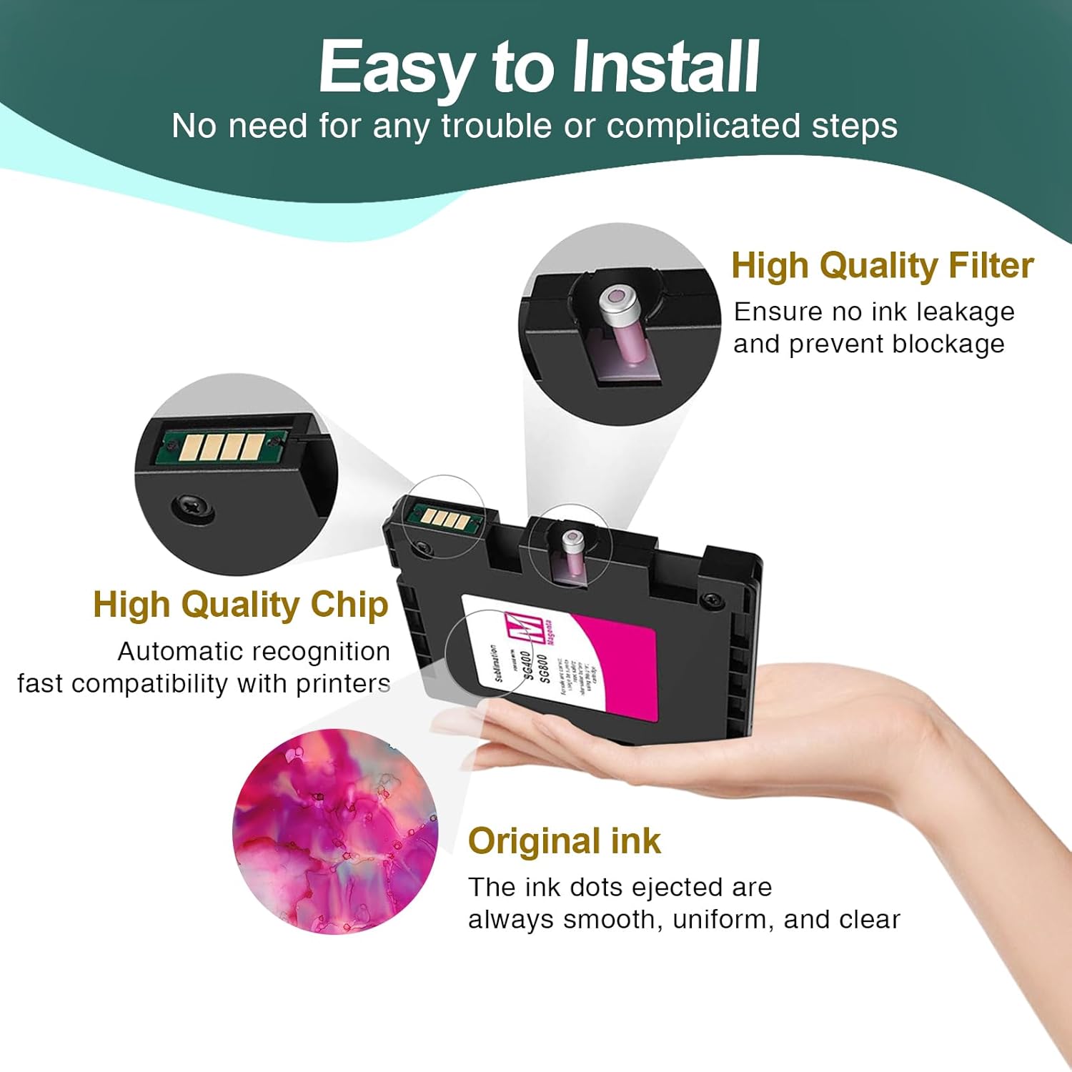 INK+ SG400 SG800 Sublimation Cartridge Compatible with Sawgrass Virtuoso SG400 SG800 Printer DIY, Latest Upgraded Chip (1 Black, 1 Cyan, 1 Magenta, 1 Yellow, 4 Pack) - Image 3