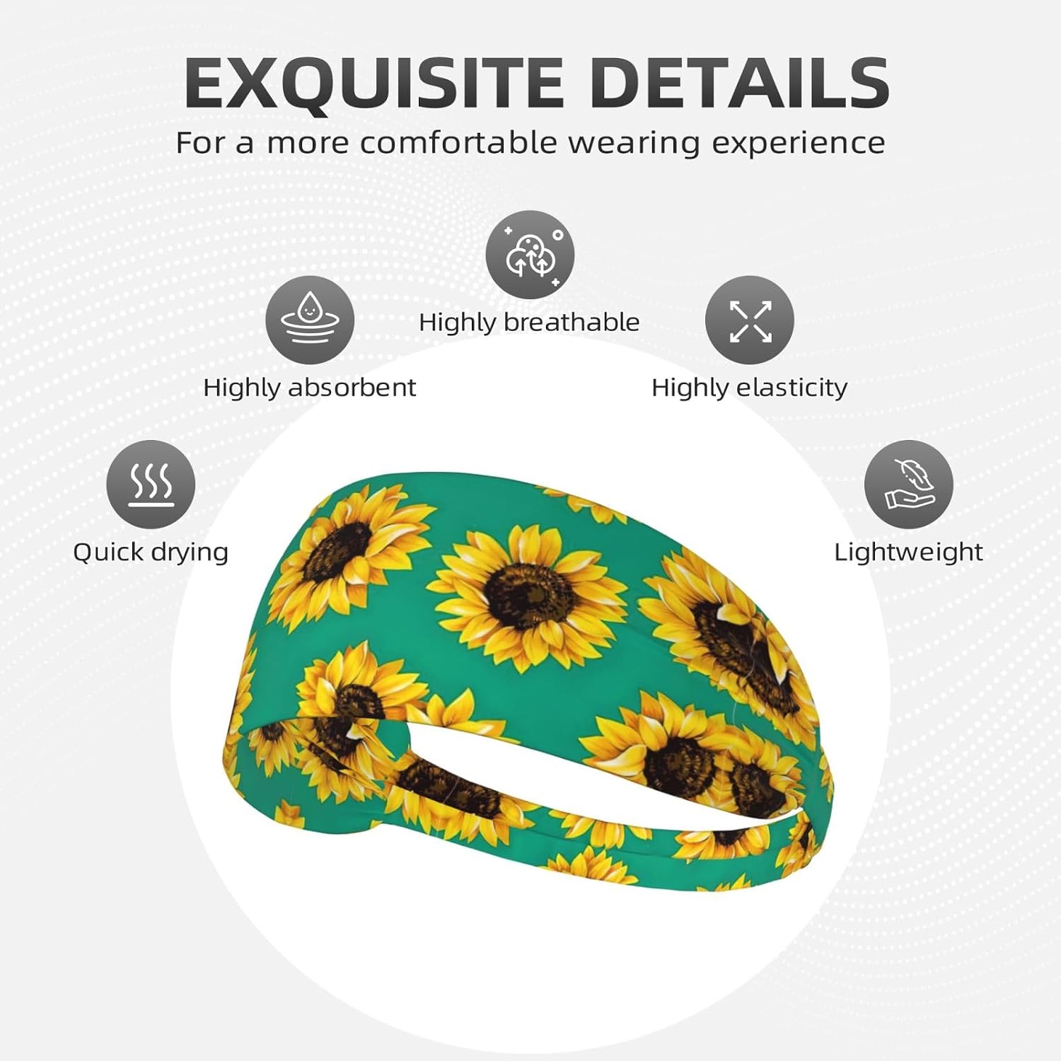 Spring Sunflowers Flowers Print Wide-Brimmed Fashionable Elastic Exercise Headband for Running and Workouts
