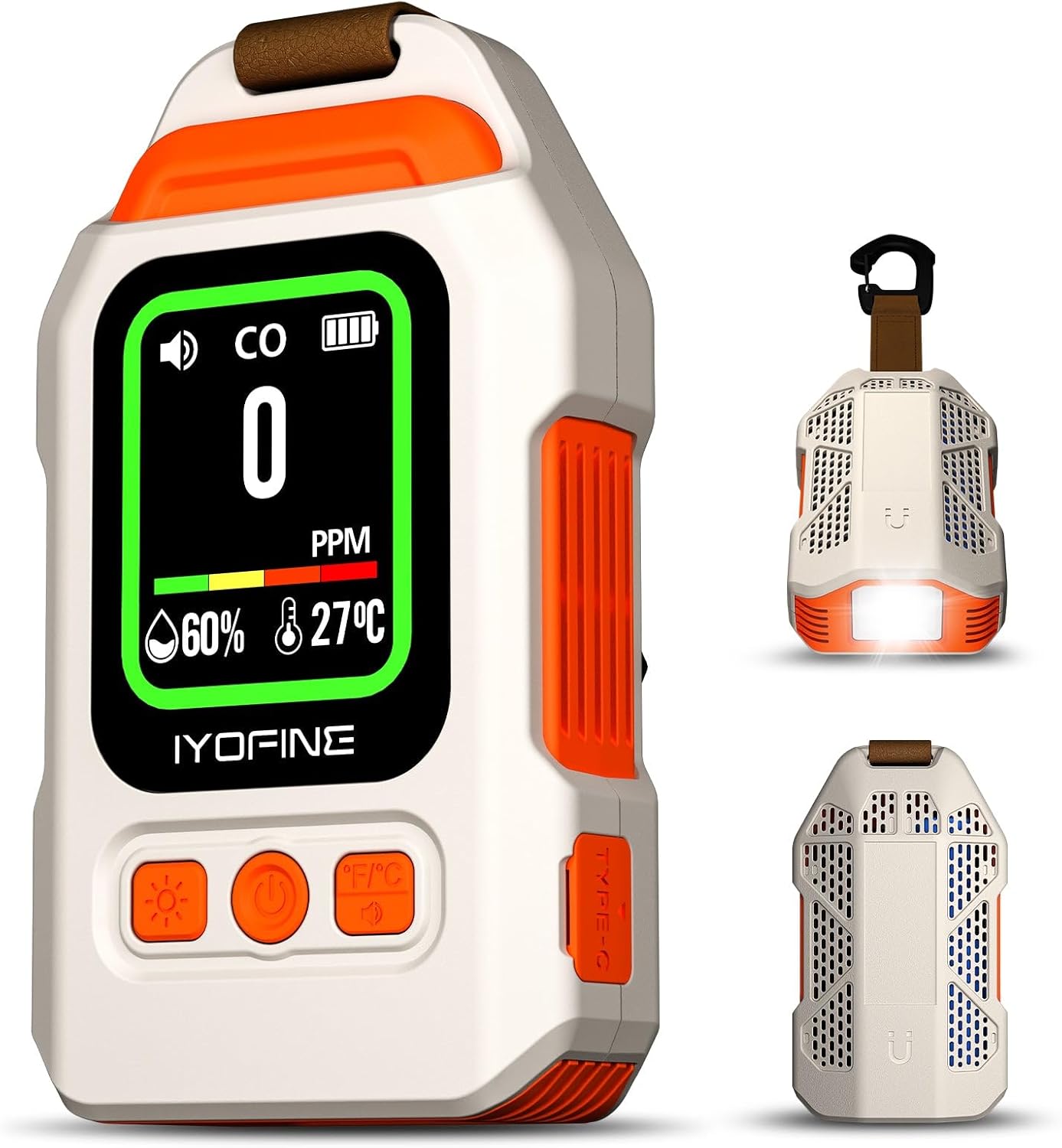 Portable Carbon Monoxide Detector for Travel, 300H Standby, CO Detector with Magnetic Back, Rechargeable 3-in-1 CO Monitor with Audible & Visual Alarm for Camping, Hotel, Car & RV (White)