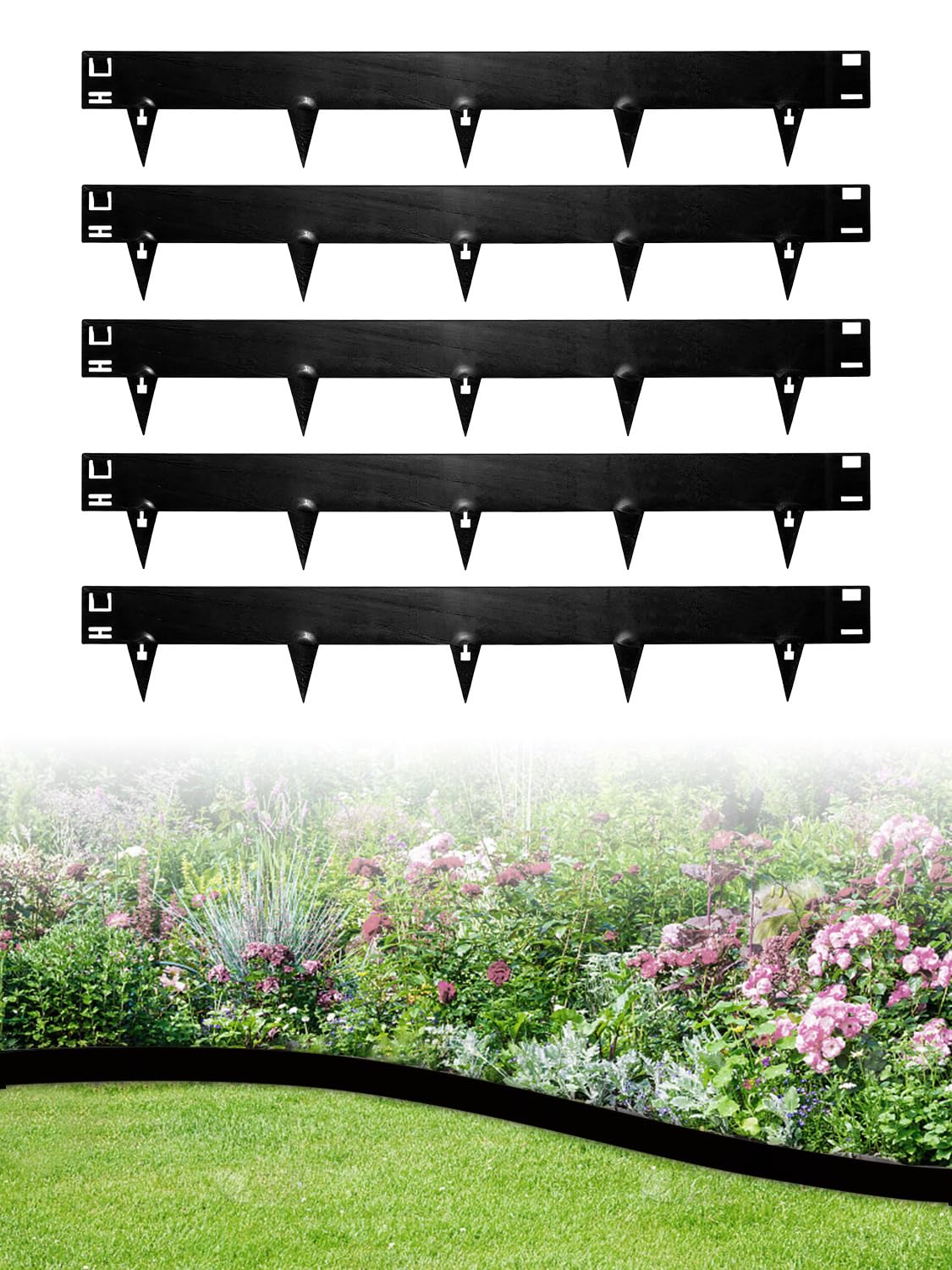 5 Pack Lawn Edging Border,5.37M Length Total,20cm Height,15cm Face Height Flexible Garden Borders Edging,Galvanized Steel Garden Border Edgings for Flower Beds Lawns Pavemen,Black — image 1